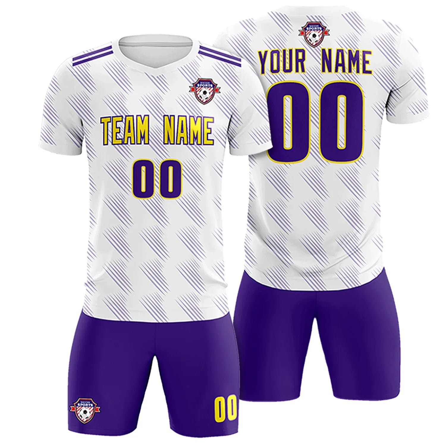 Custom White Purple Printing Outdoor Tracksuit Soccer Sets Jersey