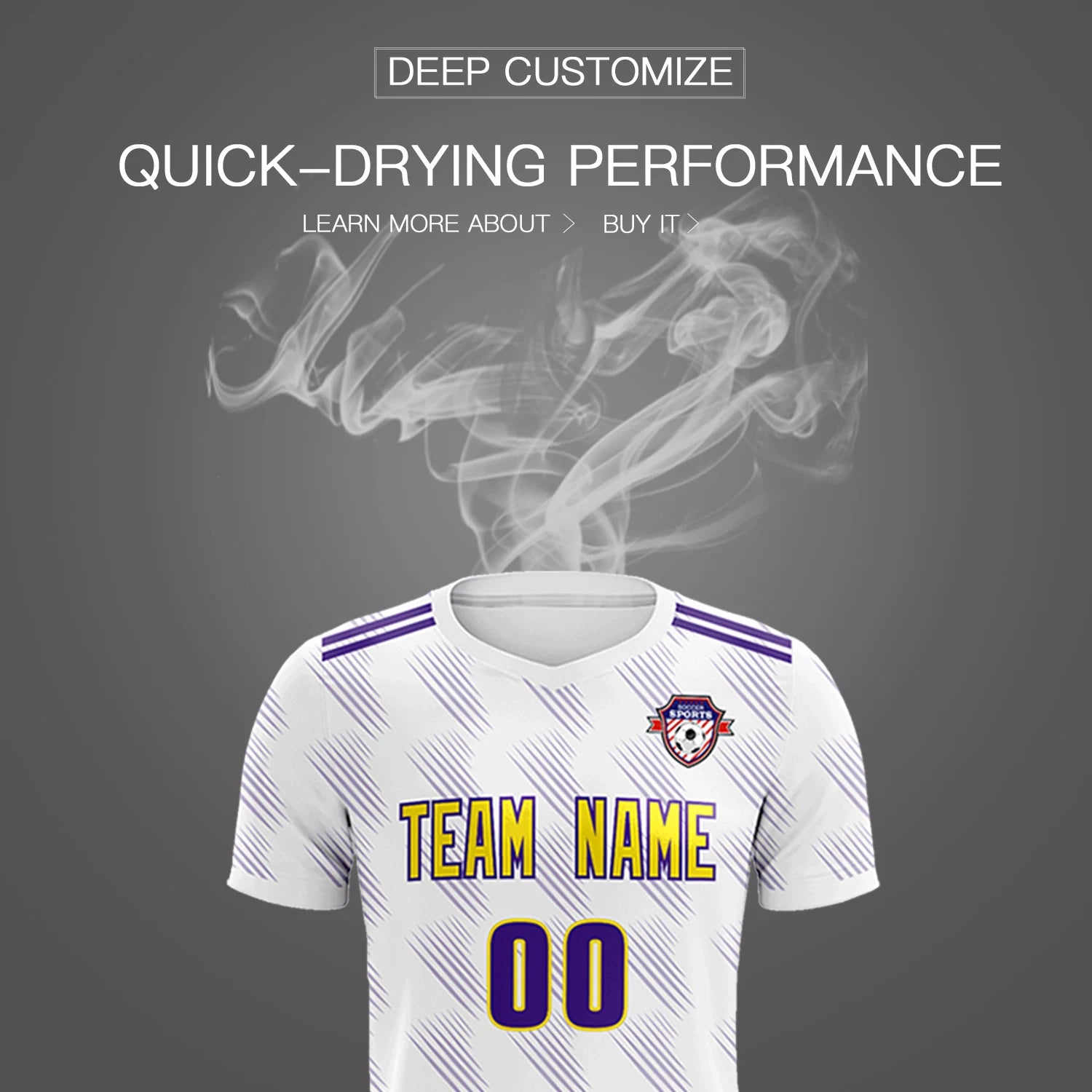 Custom White Purple Printing Outdoor Tracksuit Soccer Sets Jersey