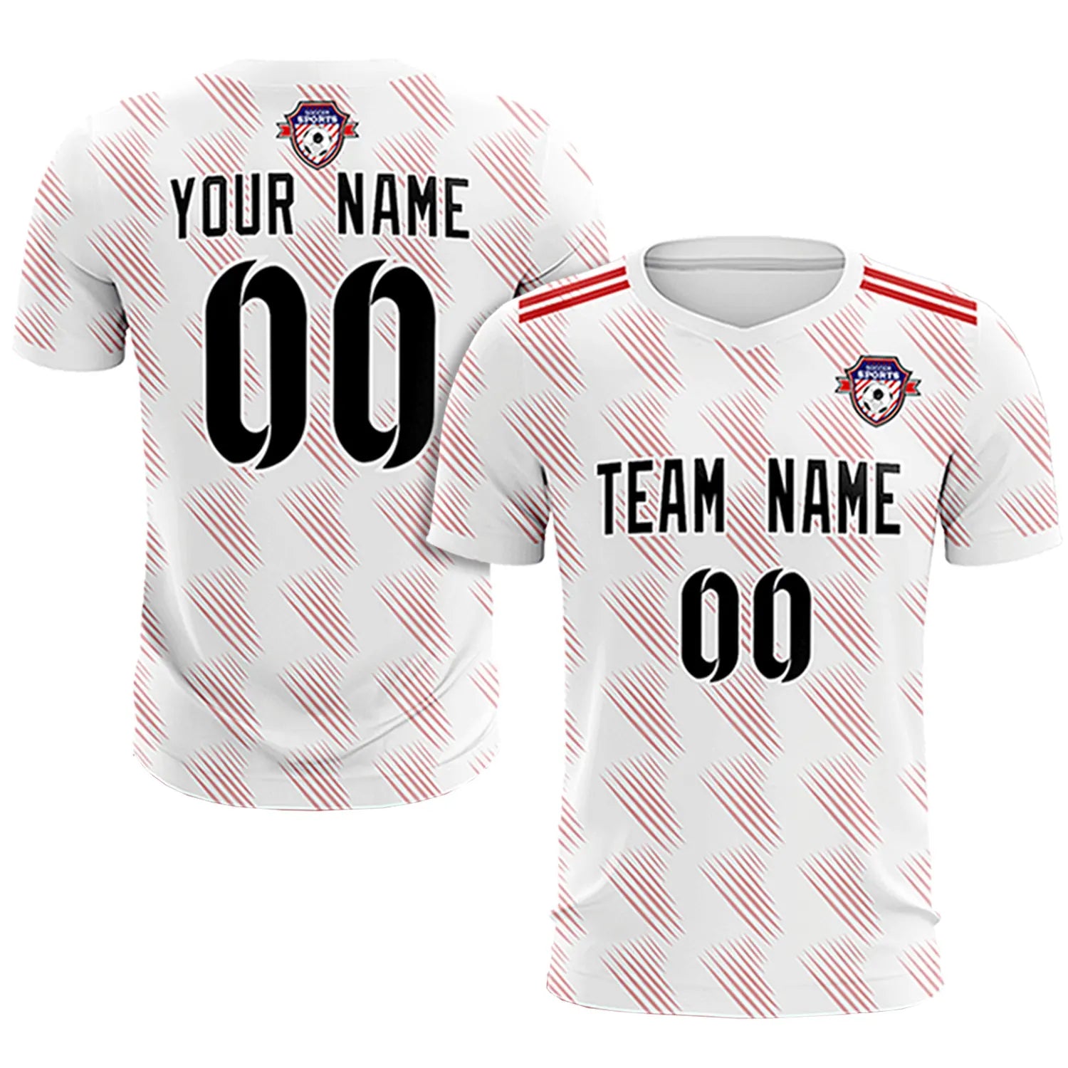 Custom White Red Printing Outdoor Tracksuit Soccer Sets Jersey