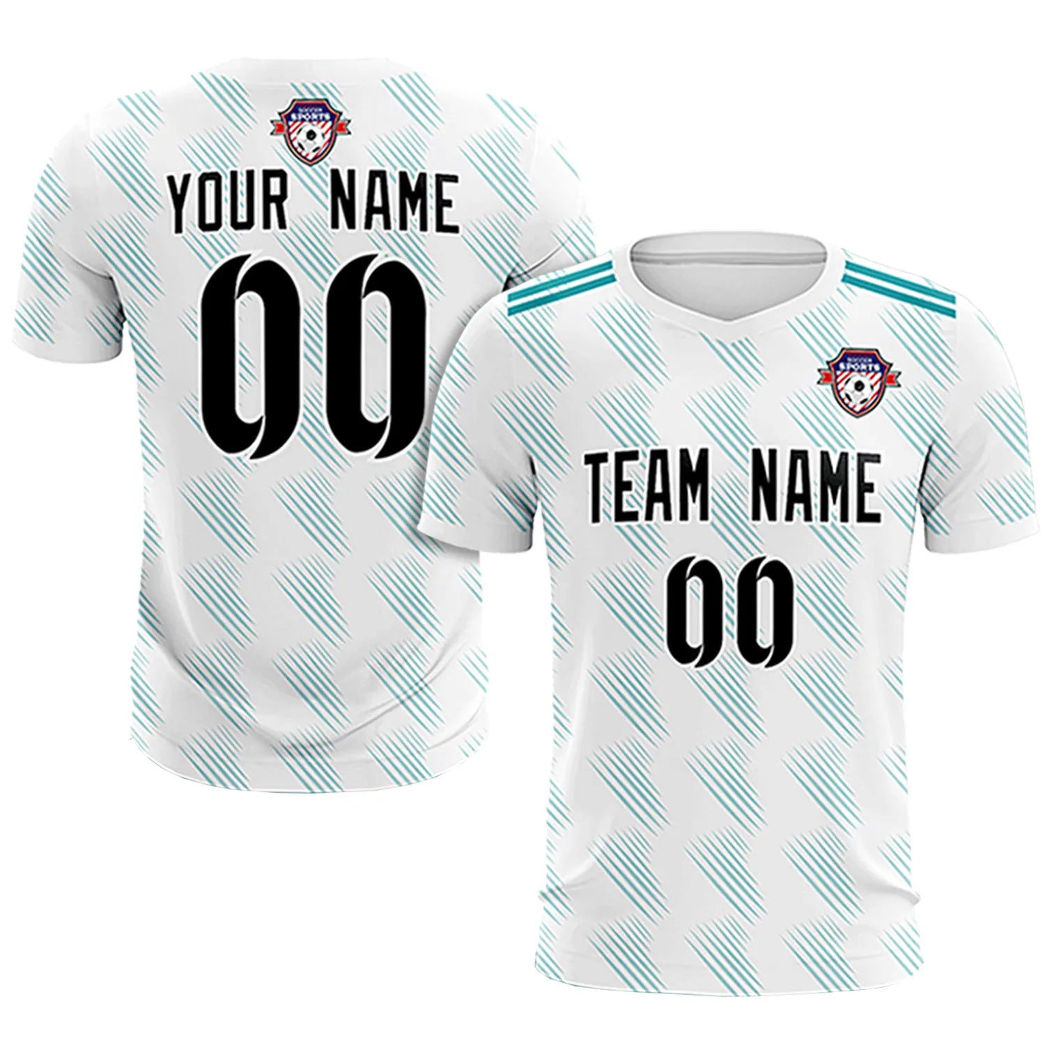 Custom White Aqua Printing Outdoor Tracksuit Soccer Sets Jersey
