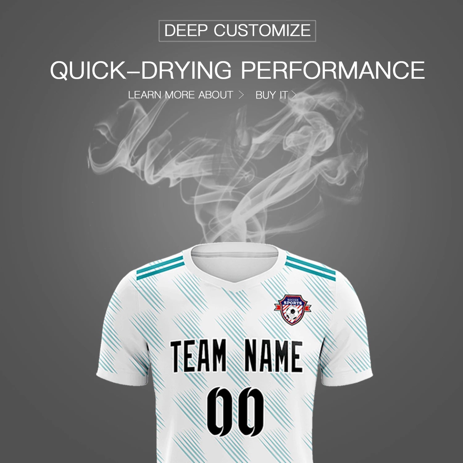 Custom White Aqua Printing Outdoor Tracksuit Soccer Sets Jersey