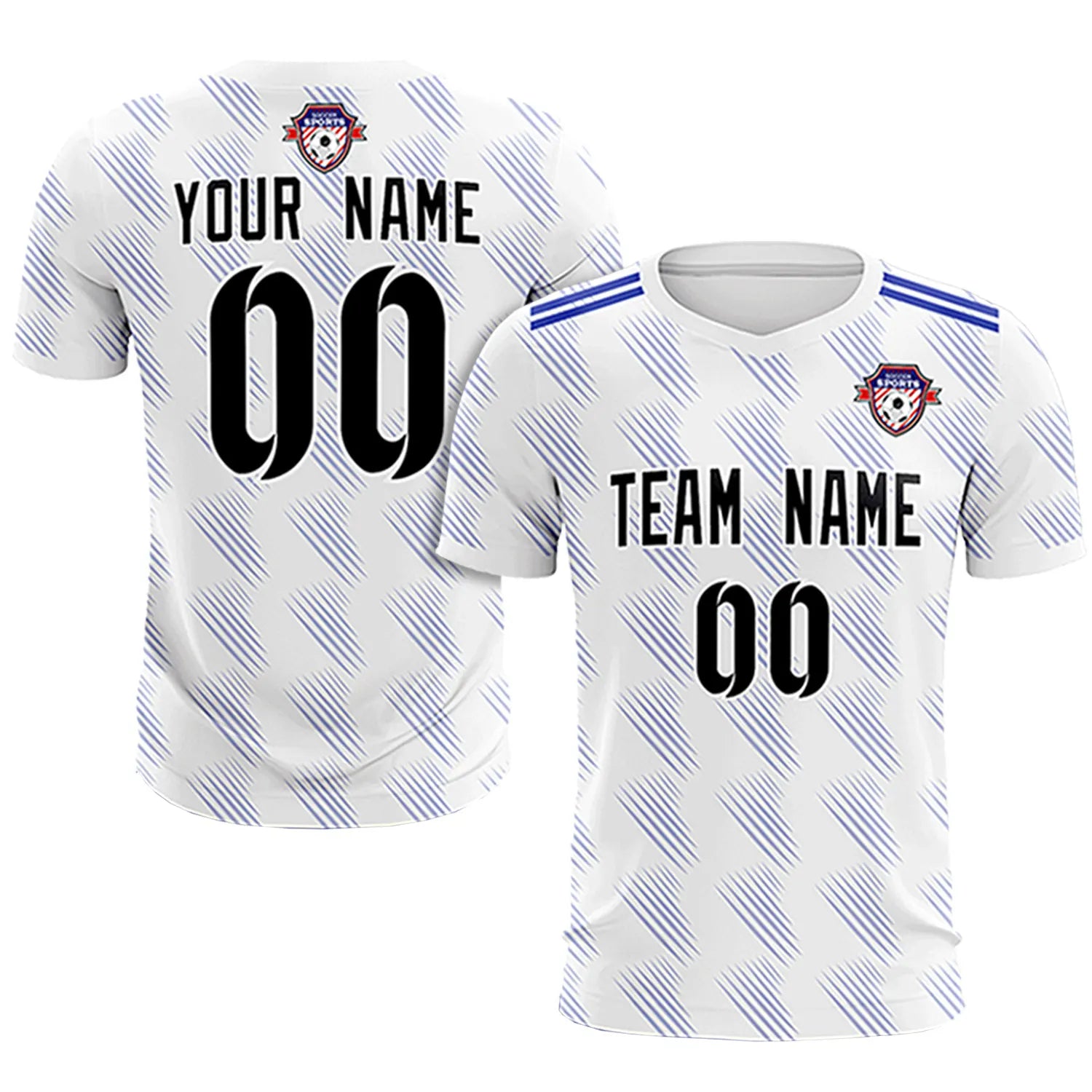 Custom White Royal Blue Printing Outdoor Tracksuit Soccer Sets Jersey