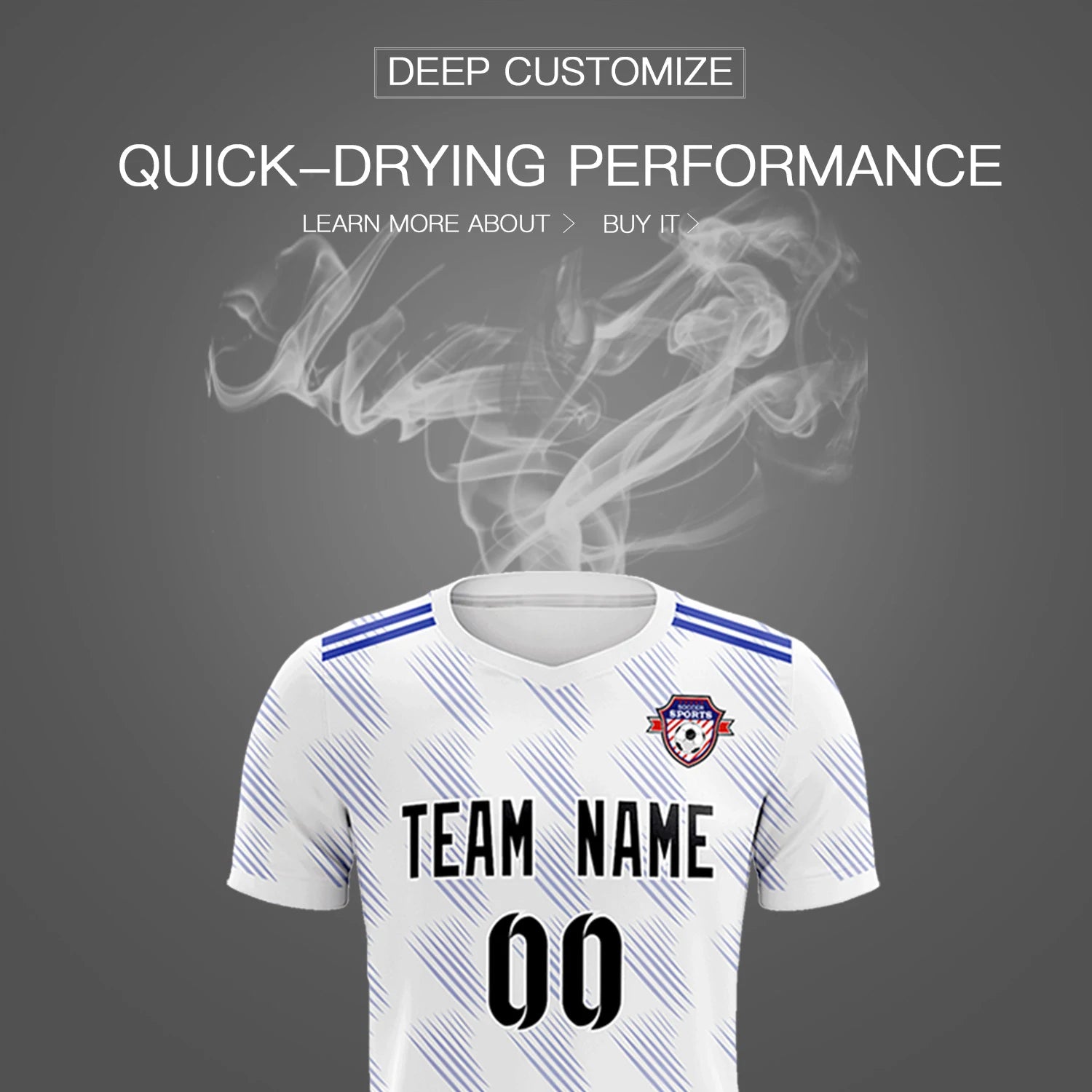 Custom White Royal Blue Printing Outdoor Tracksuit Soccer Sets Jersey