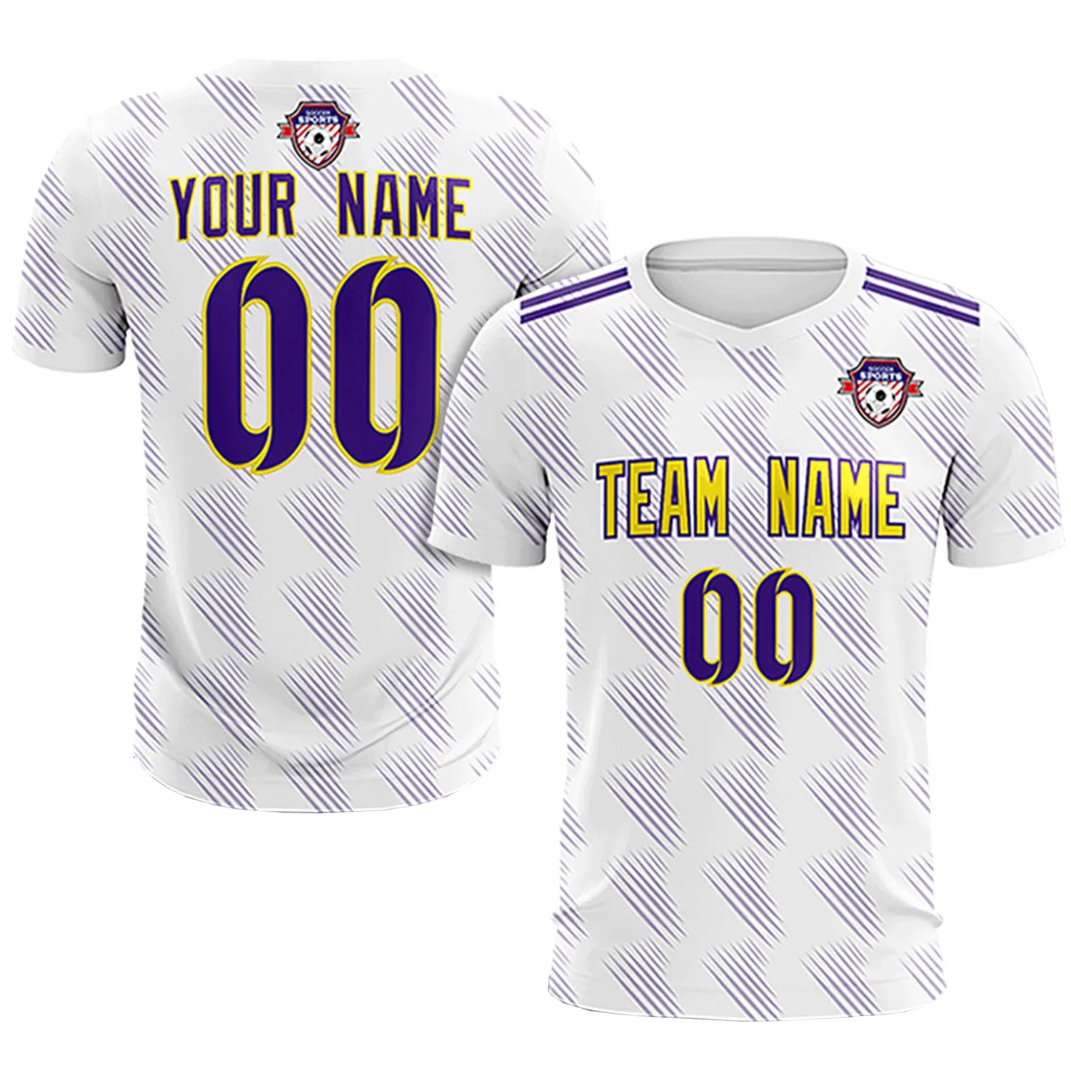 Custom White Purple Printing Outdoor Tracksuit Soccer Sets Jersey