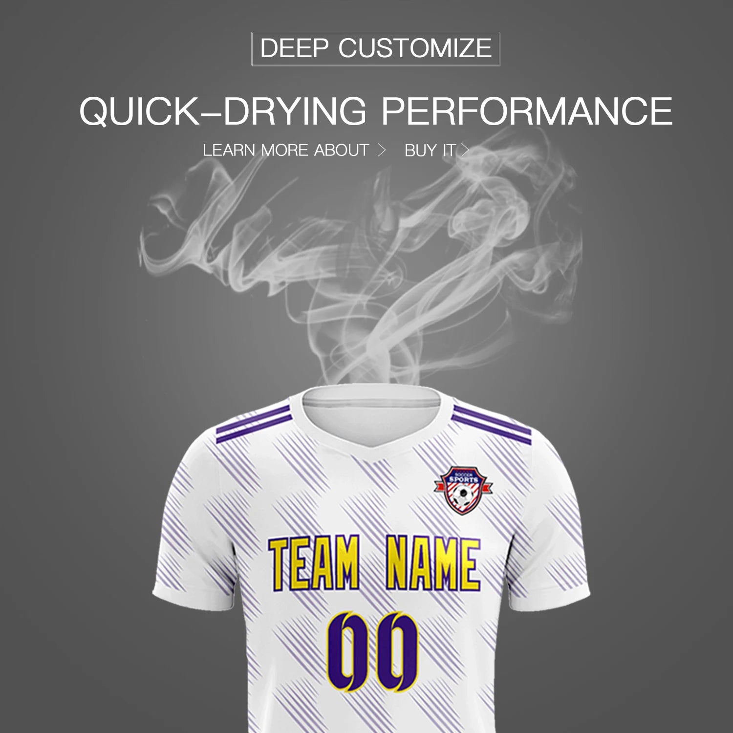 Custom White Purple Printing Outdoor Tracksuit Soccer Sets Jersey