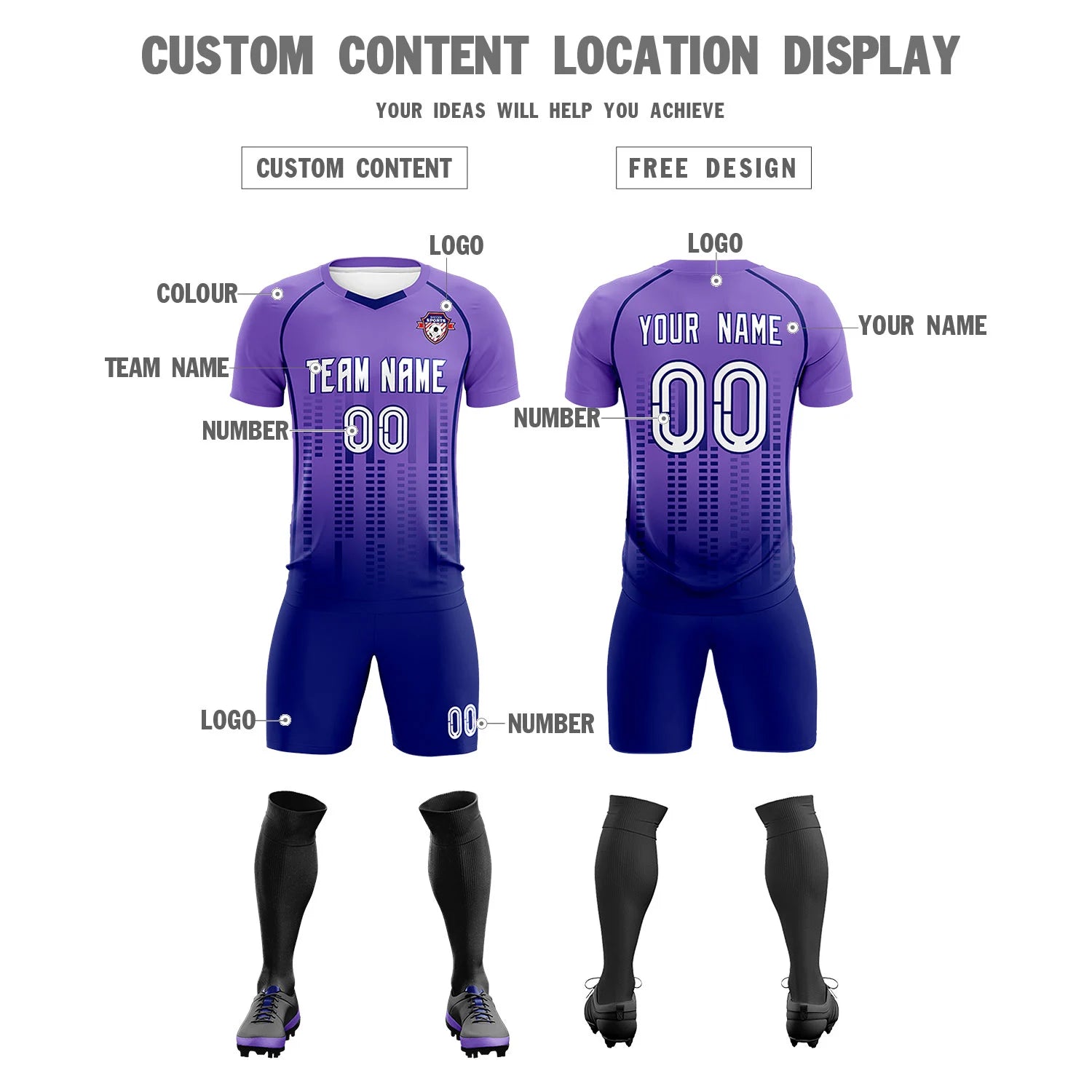 Custom Light Purple-Navy Printing Outdoor Tracksuit Soccer Sets Jersey