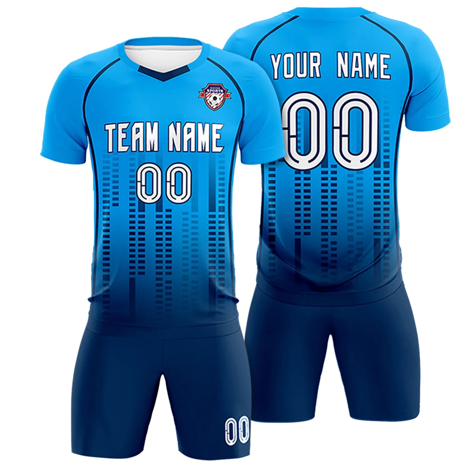 Custom Powder Blue-Navy Printing Outdoor Tracksuit Soccer Sets Jersey