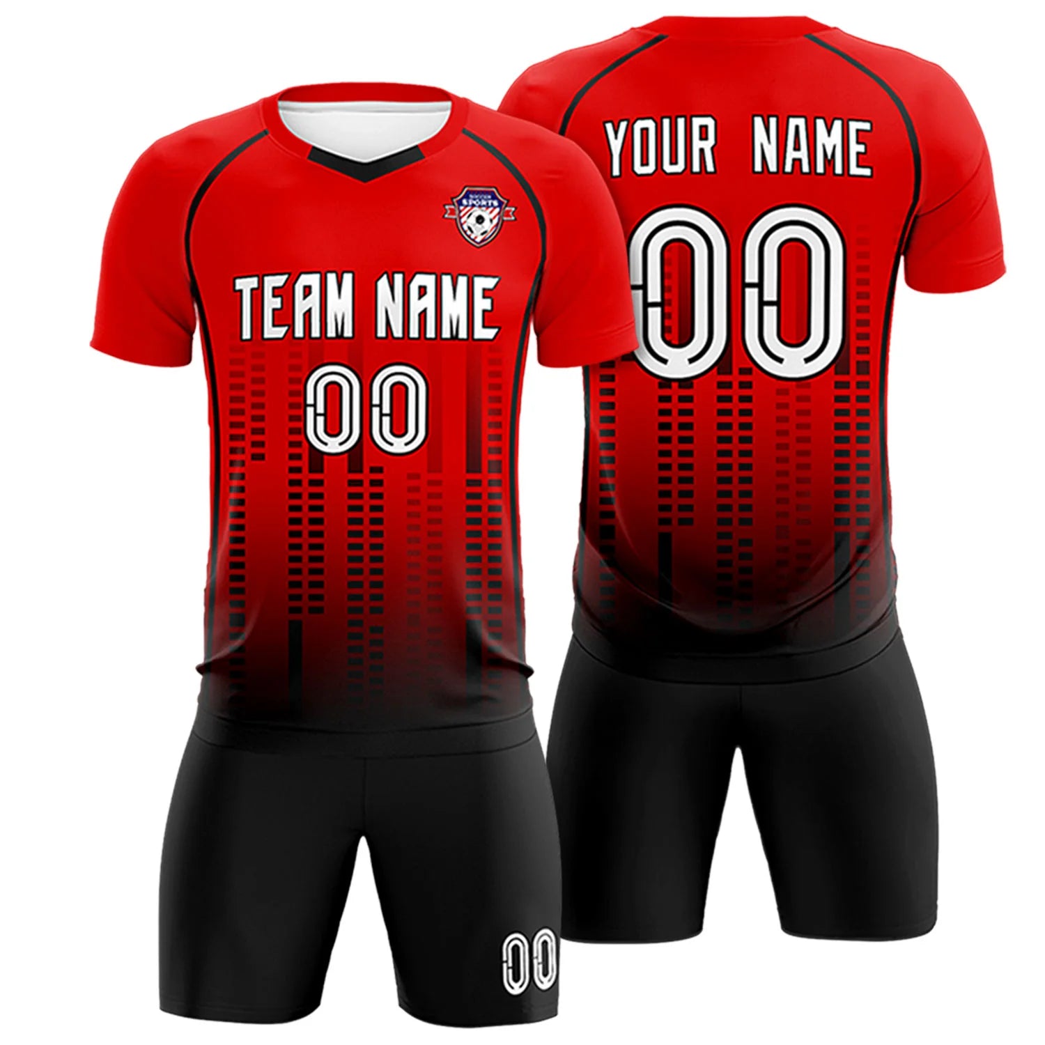 Custom Red Black Printing Outdoor Tracksuit Soccer Sets Jersey