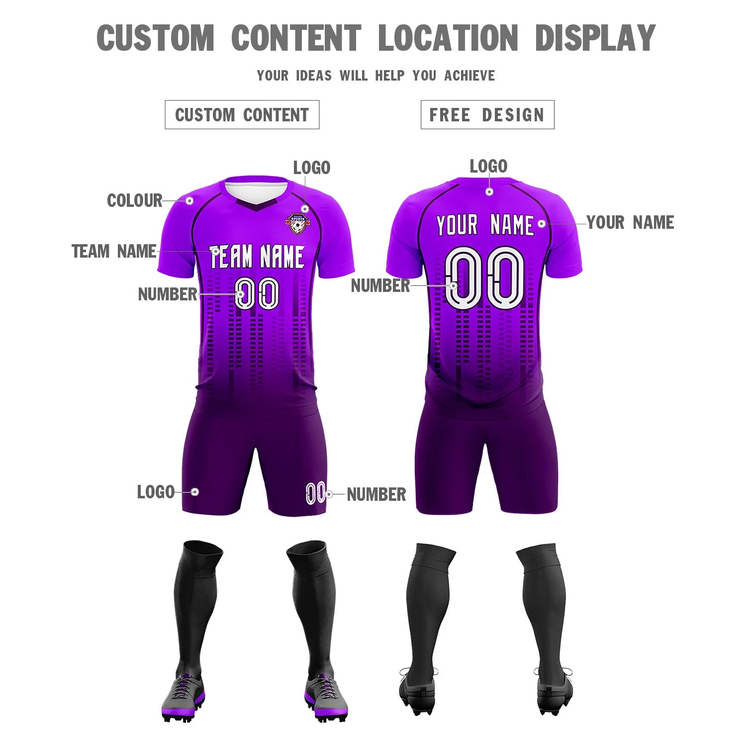 Custom Purple-Drak Purple Printing Outdoor Tracksuit Soccer Sets Jersey