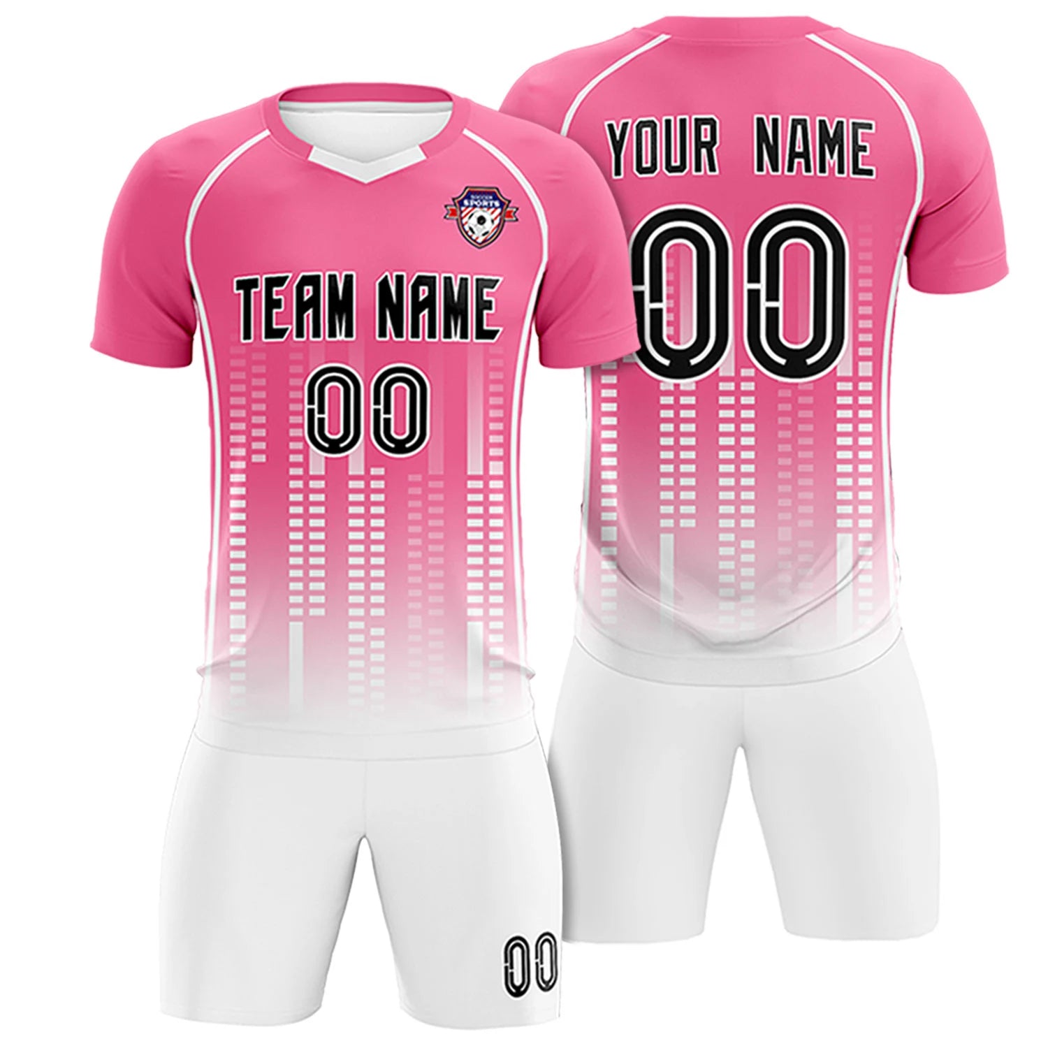 Custom Pink White Printing Outdoor Tracksuit Soccer Sets Jersey