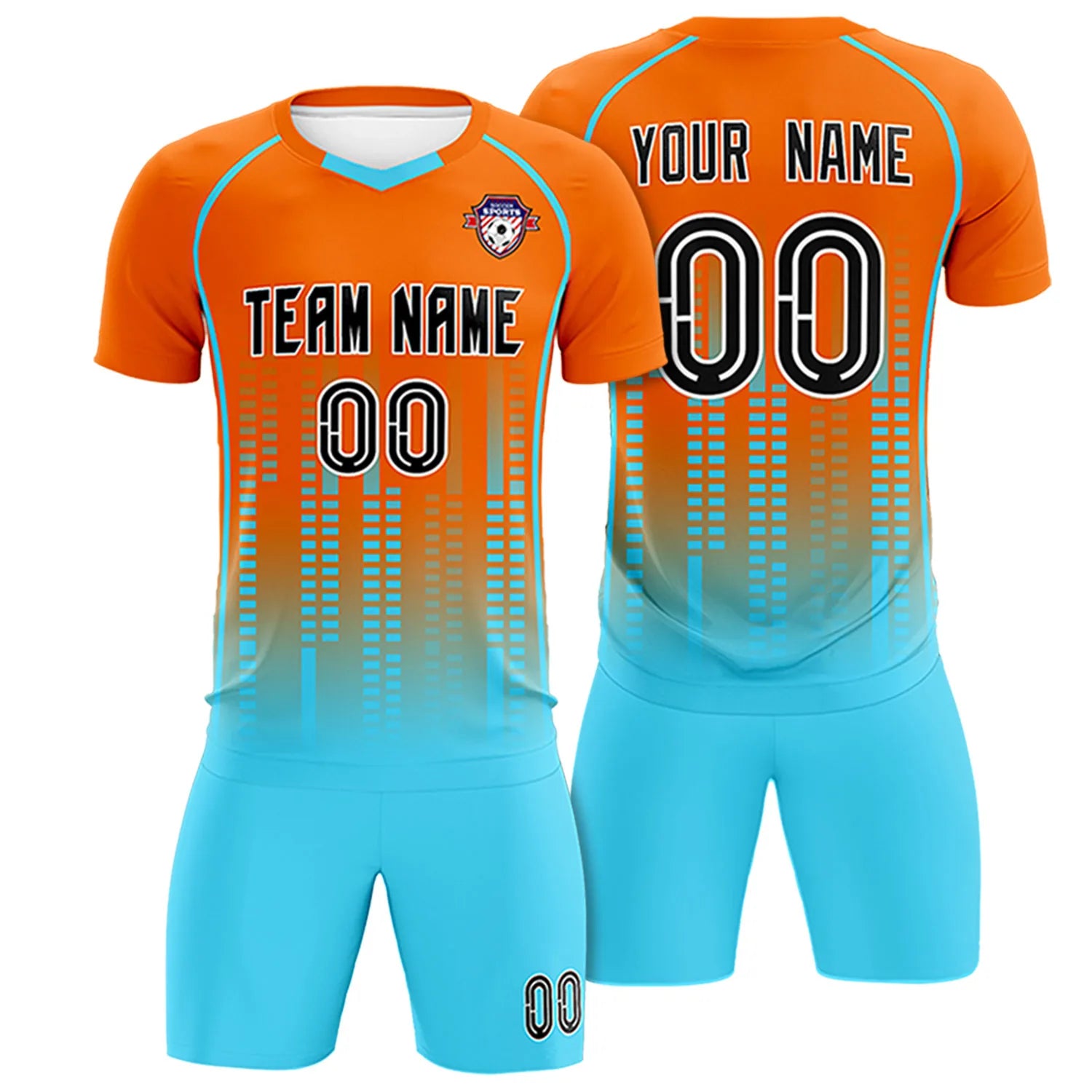 Custom Orange Aqua Printing Outdoor Tracksuit Soccer Sets Jersey