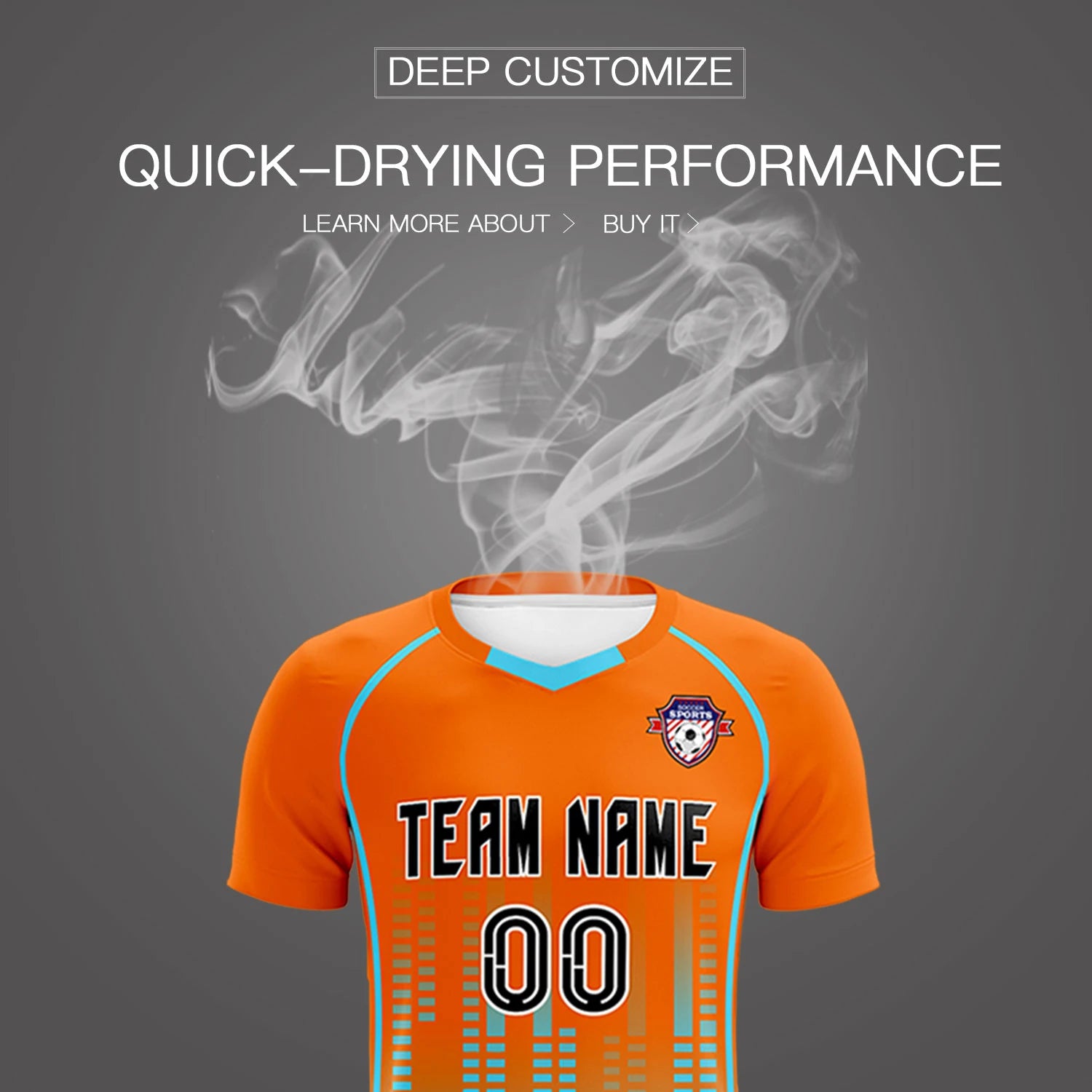 Custom Orange Aqua Printing Outdoor Tracksuit Soccer Sets Jersey