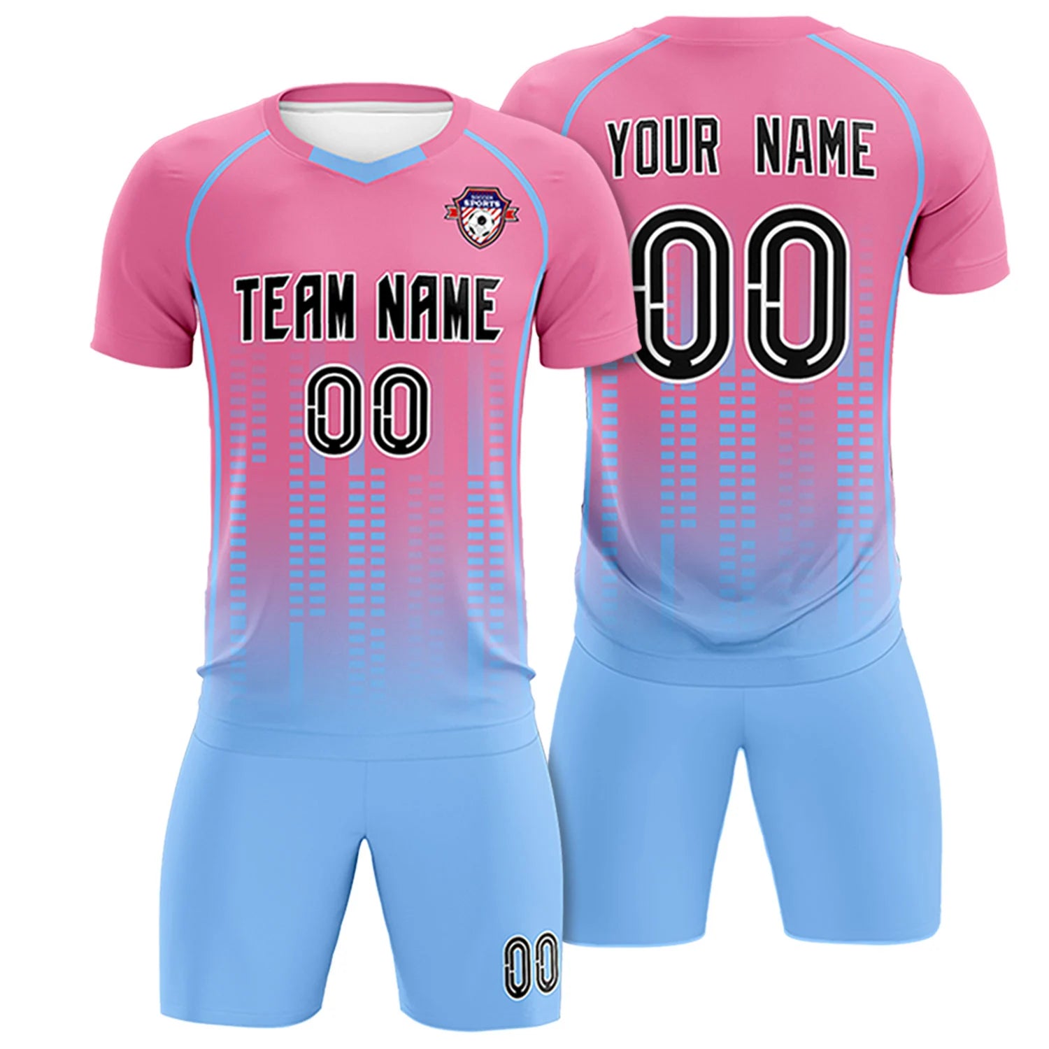 Custom Pink-Light Blue Printing Outdoor Tracksuit Soccer Sets Jersey