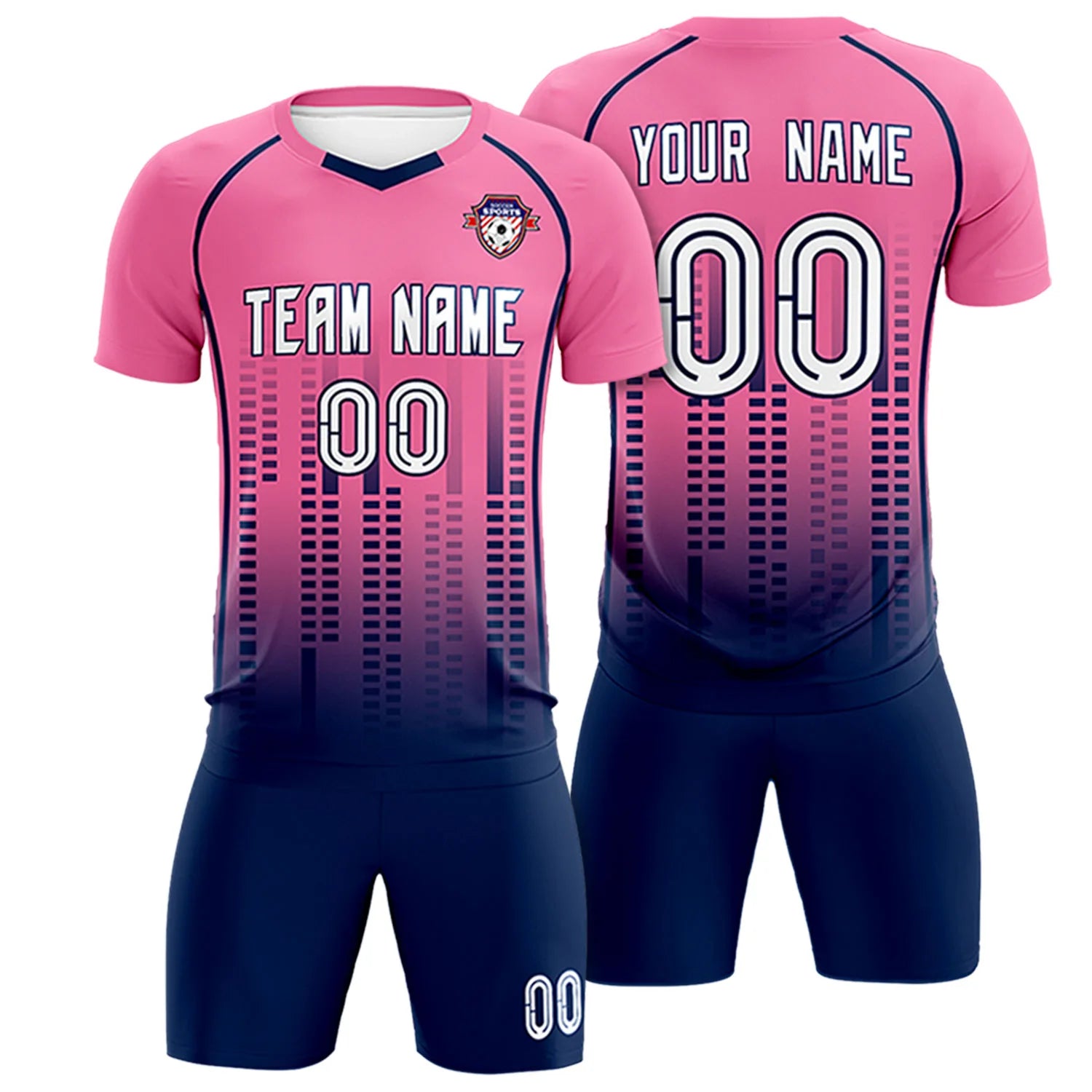 Custom Pink Navy Printing Outdoor Tracksuit Soccer Sets Jersey