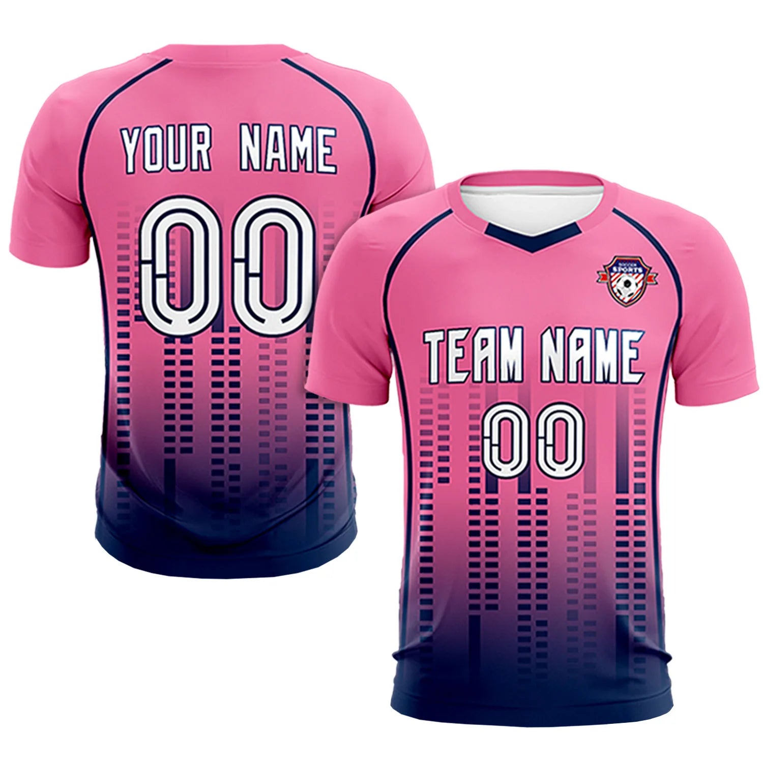Custom Pink Navy Printing Outdoor Tracksuit Soccer Sets Jersey