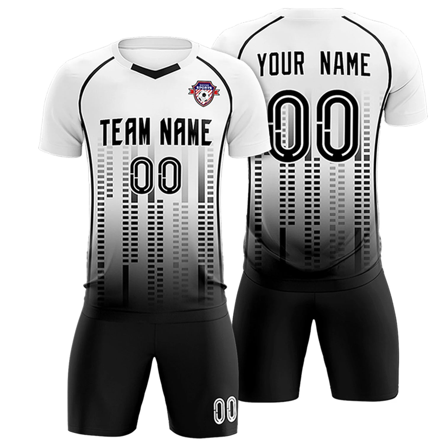 Custom White Black Printing Outdoor Tracksuit Soccer Sets Jersey