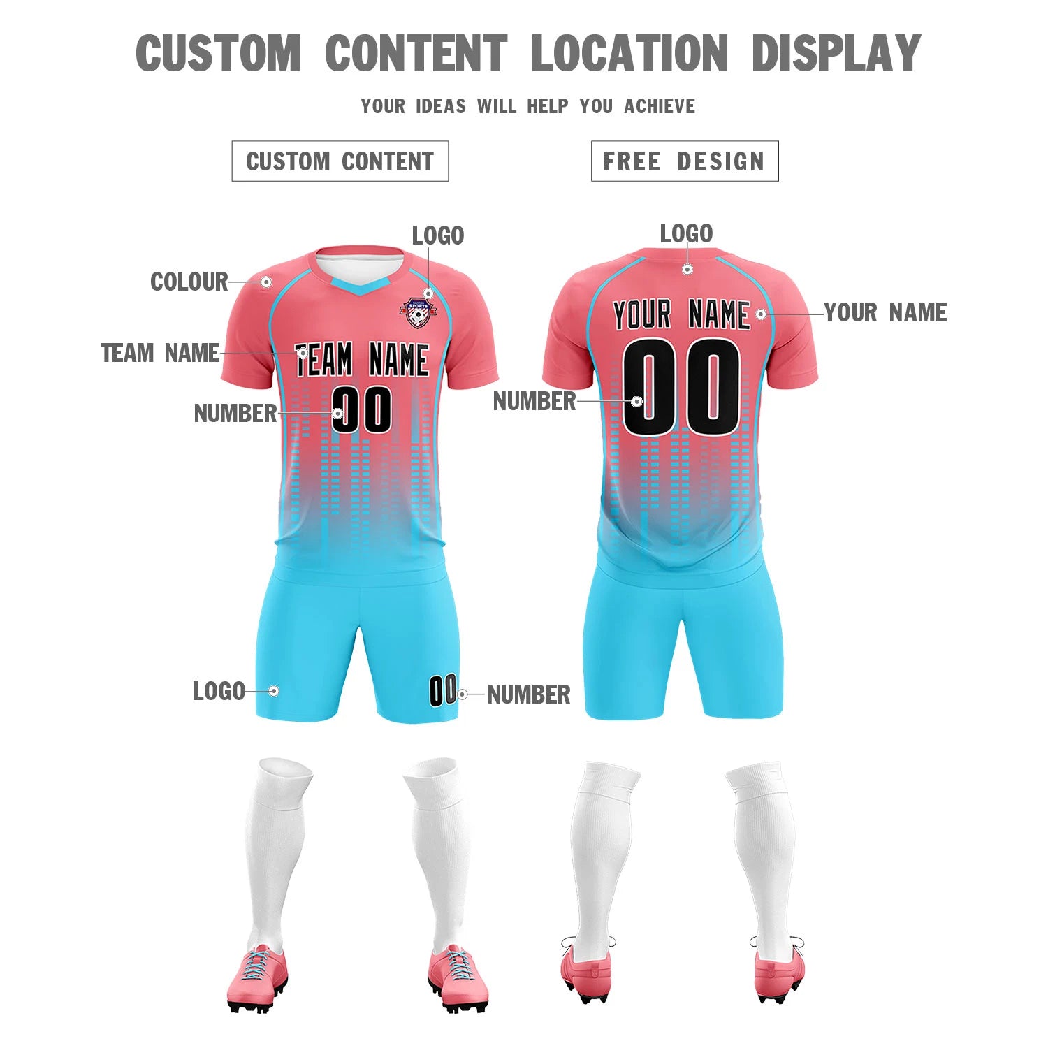 Custom Ligth Pink-Bright Green Printing Outdoor Tracksuit Soccer Sets Jersey