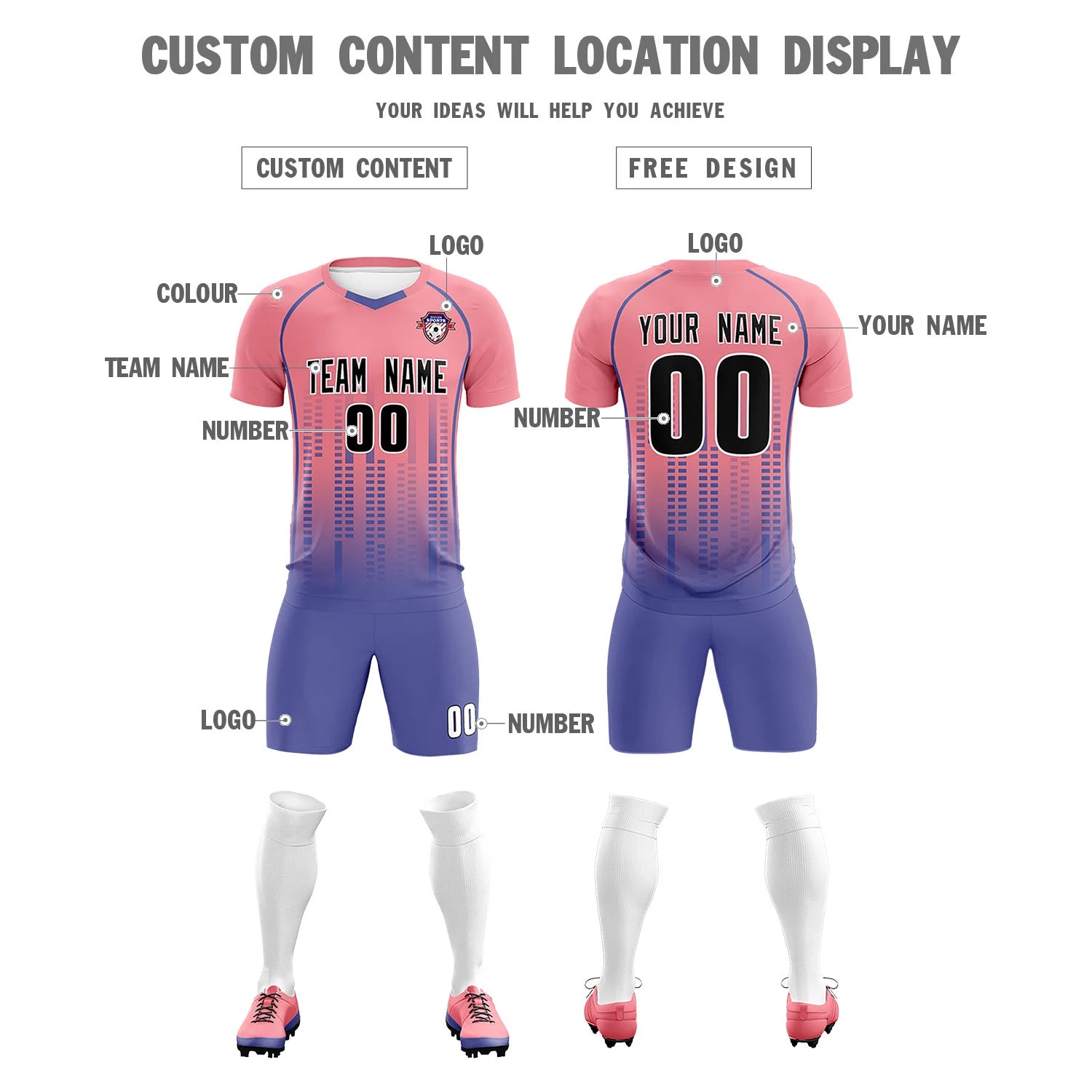 Custom Ligth Pink-Light Purple Printing Outdoor Tracksuit Soccer Sets Jersey