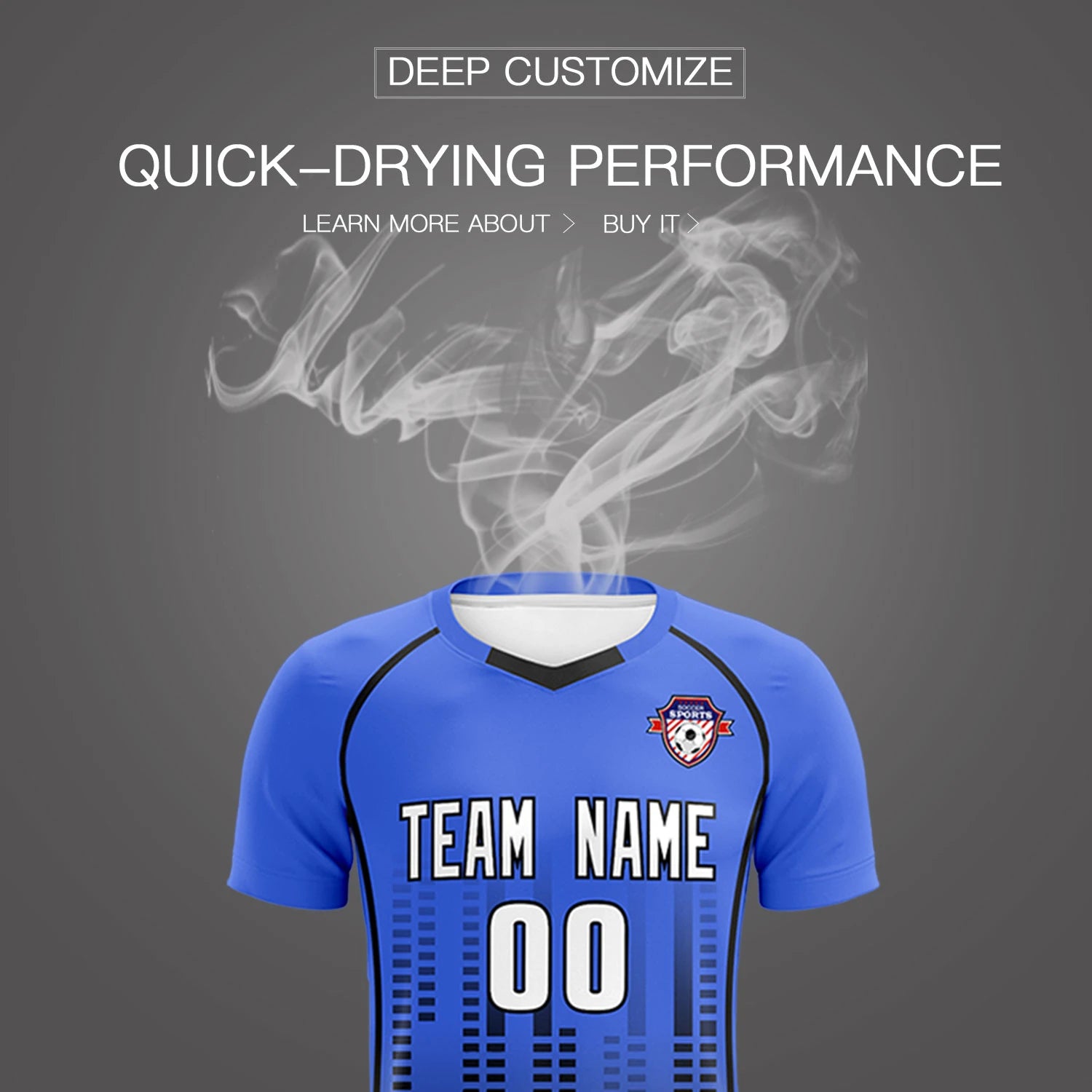 Custom Light Blue-Black Printing Outdoor Tracksuit Soccer Sets Jersey