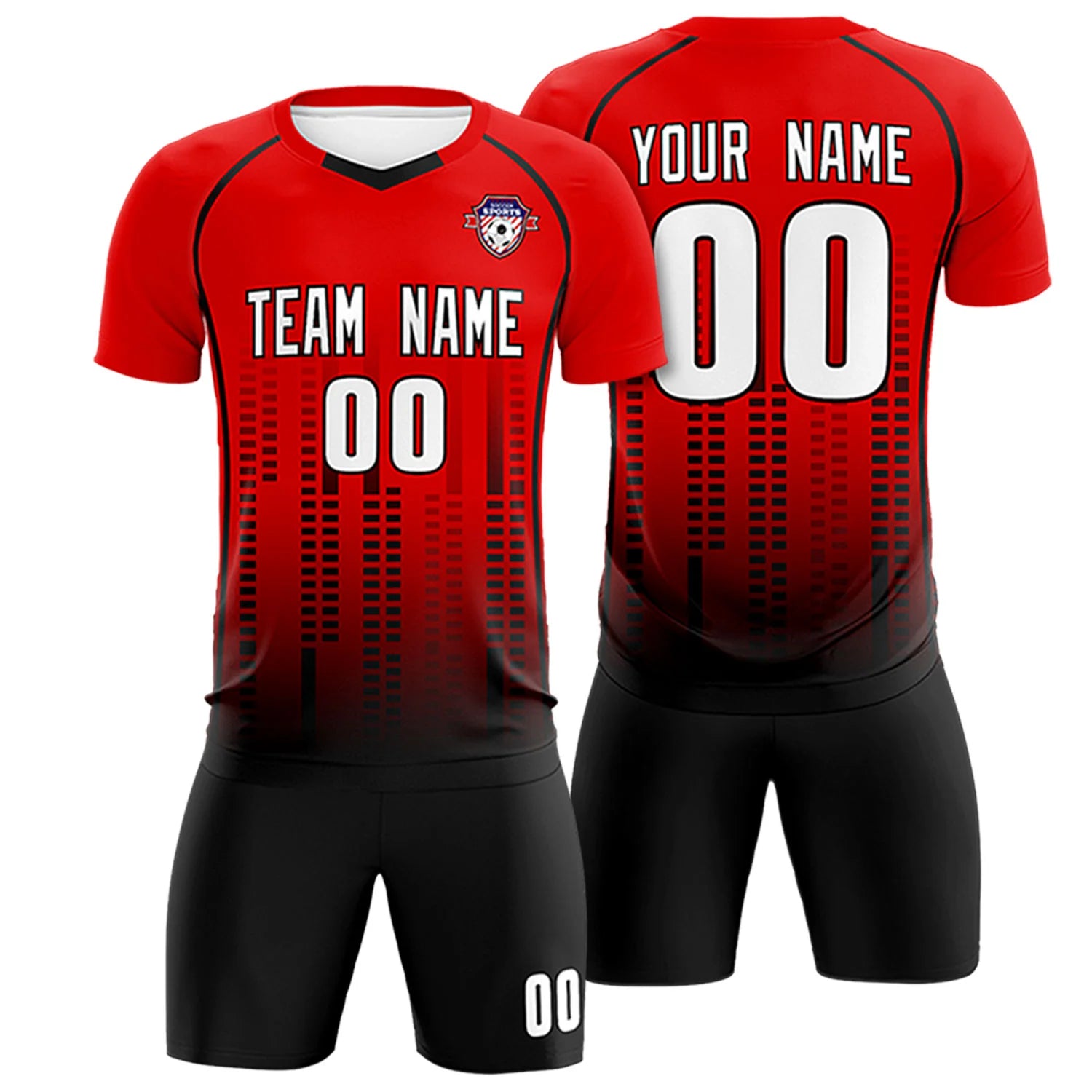 Custom Red Black Printing Outdoor Tracksuit Soccer Sets Jersey