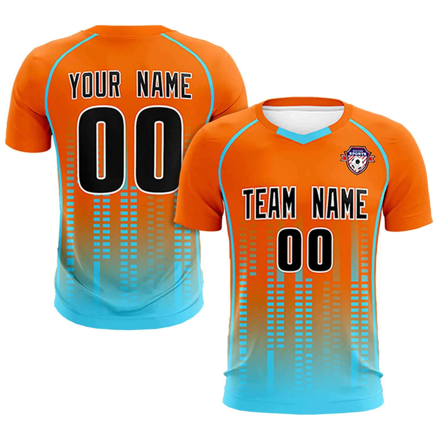 Custom Orange Aqua Printing Outdoor Tracksuit Soccer Sets Jersey