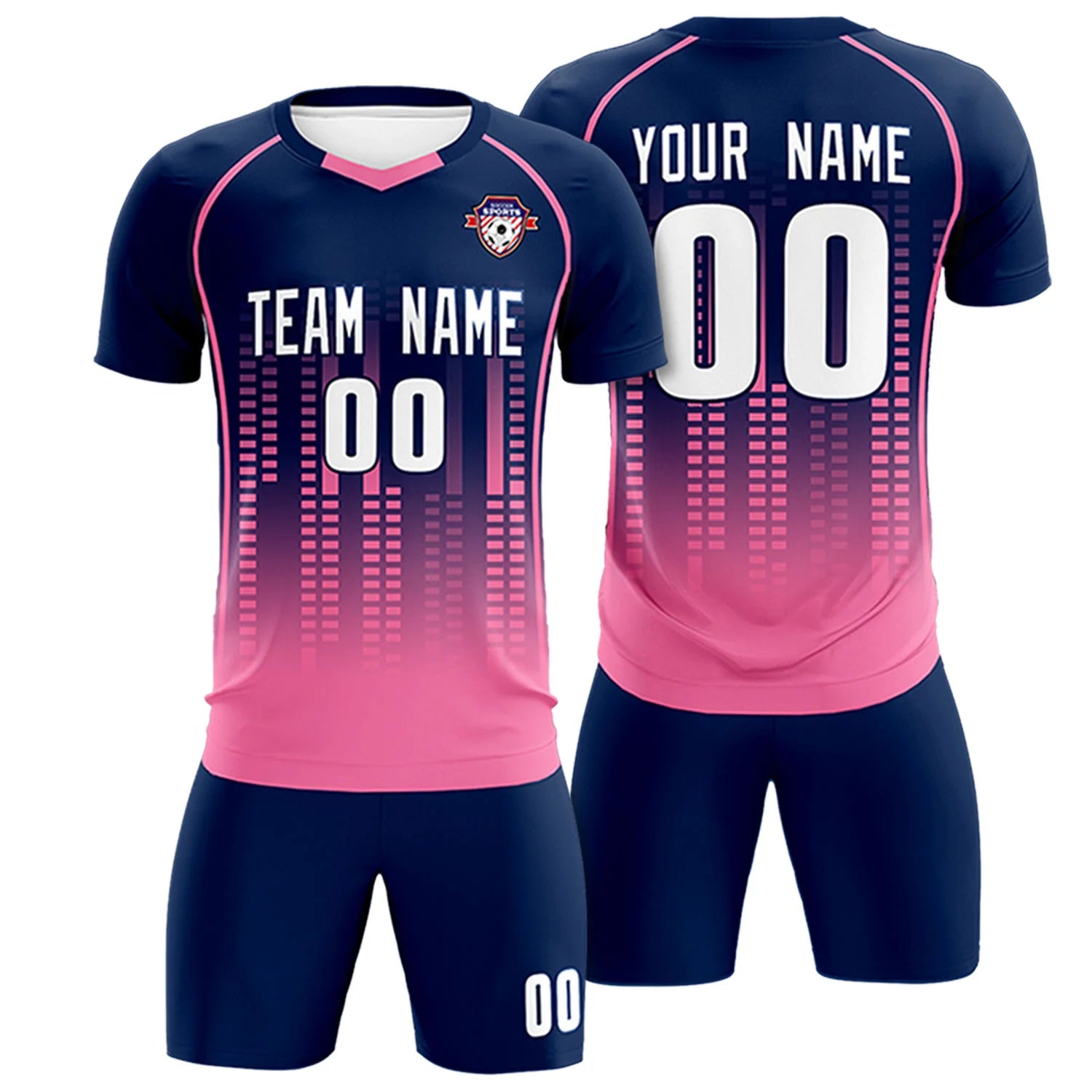 Custom Navy Pink Printing Outdoor Tracksuit Soccer Sets Jersey