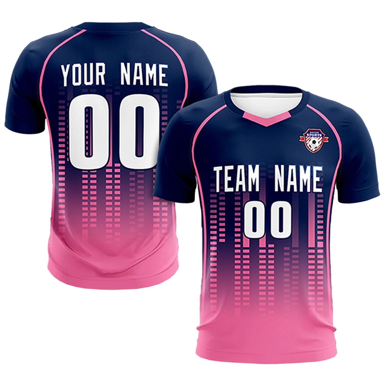Custom Navy Pink Printing Outdoor Tracksuit Soccer Sets Jersey
