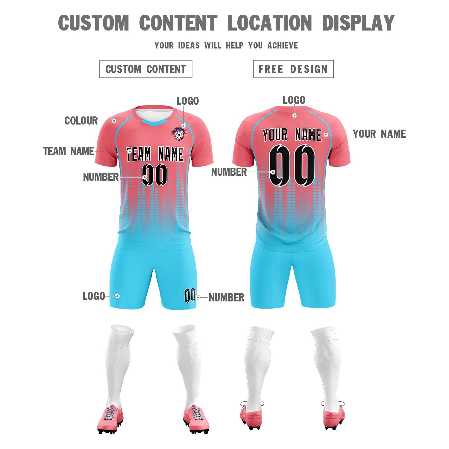 Custom Ligth Pink-Bright Green Printing Outdoor Tracksuit Soccer Sets Jersey