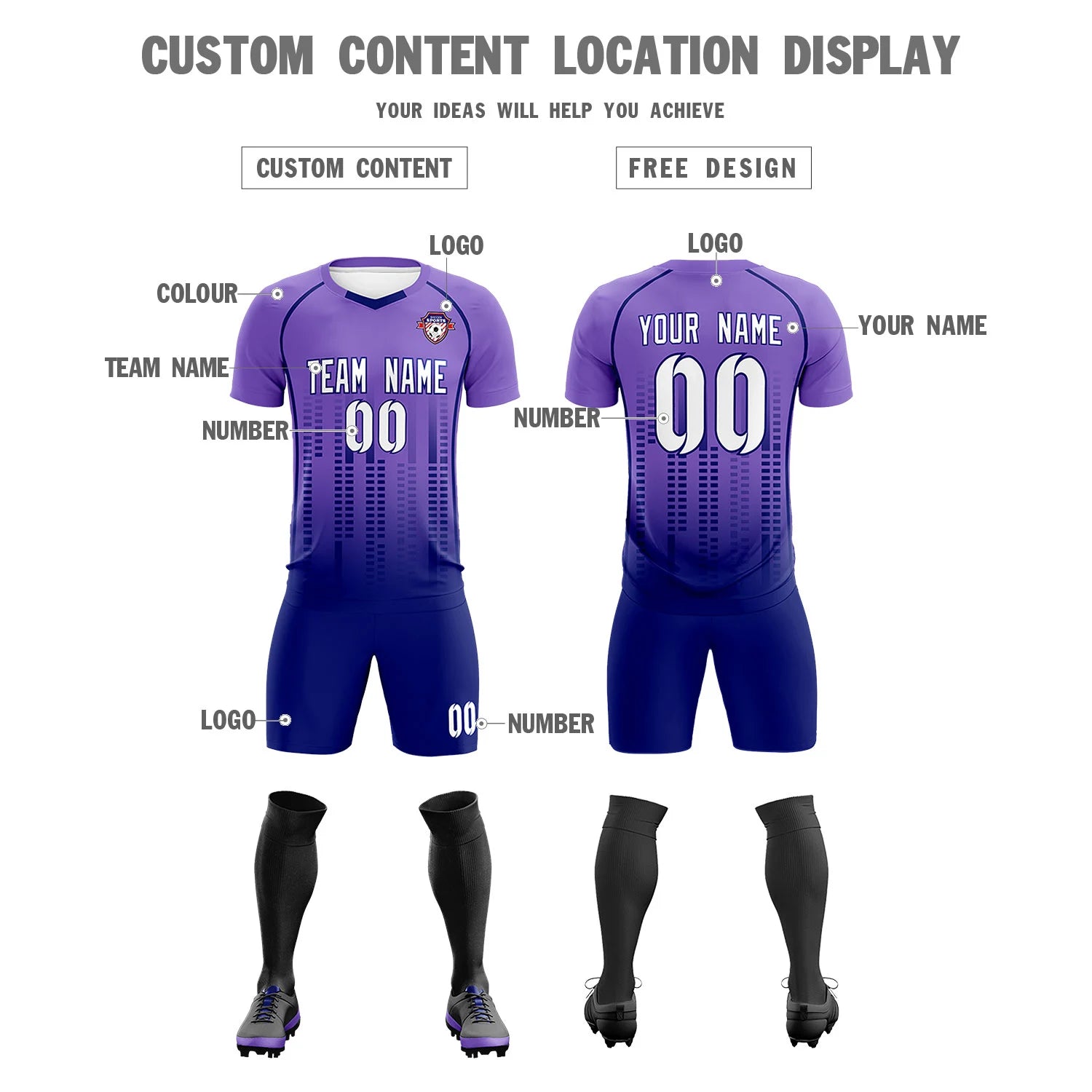 Custom Light Purple-Navy Printing Outdoor Tracksuit Soccer Sets Jersey