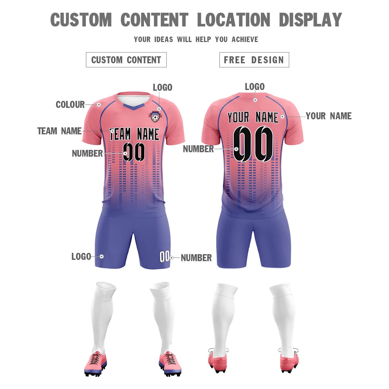 Custom Ligth Pink-Light Purple Printing Outdoor Tracksuit Soccer Sets Jersey