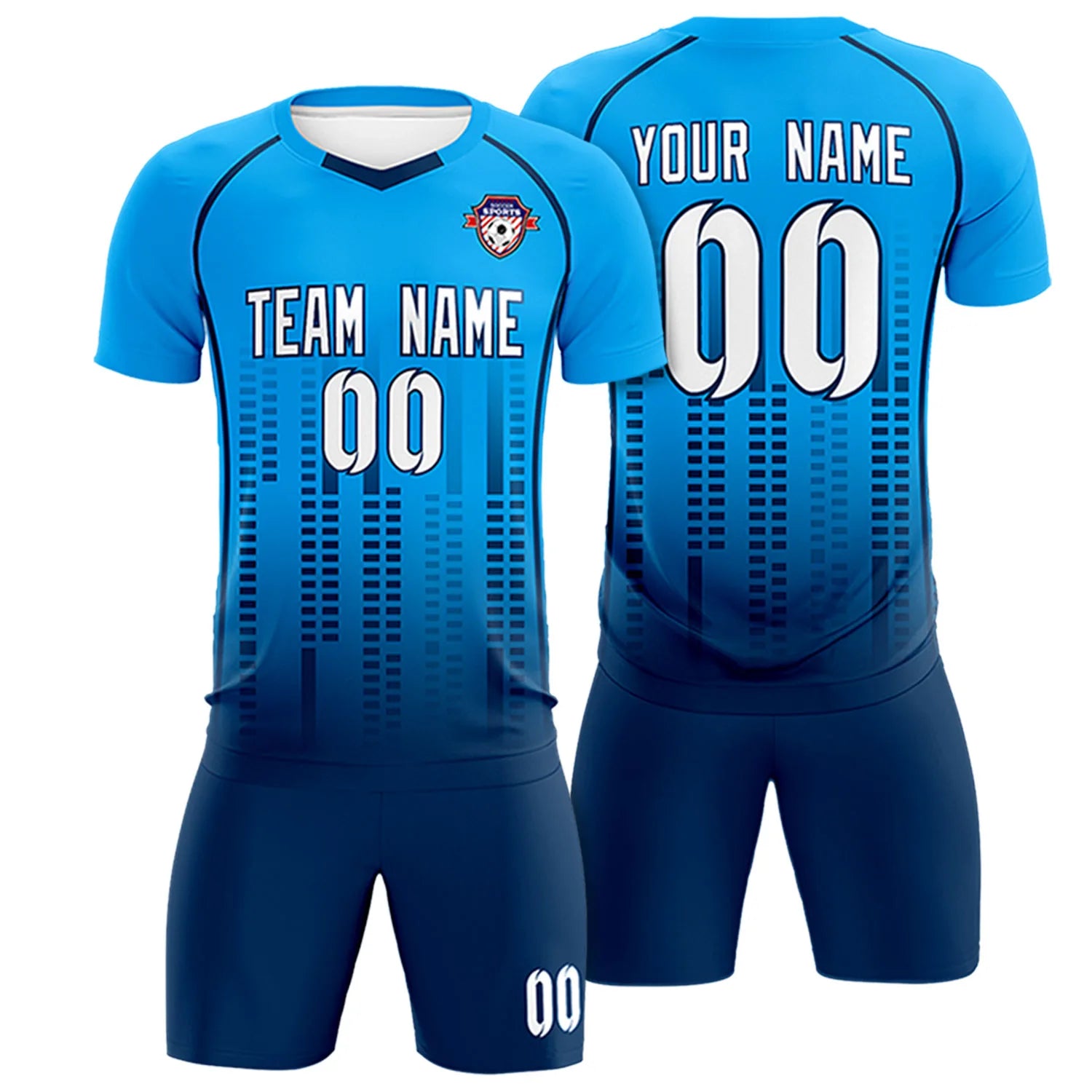 Custom Powder Blue-Navy Printing Outdoor Tracksuit Soccer Sets Jersey
