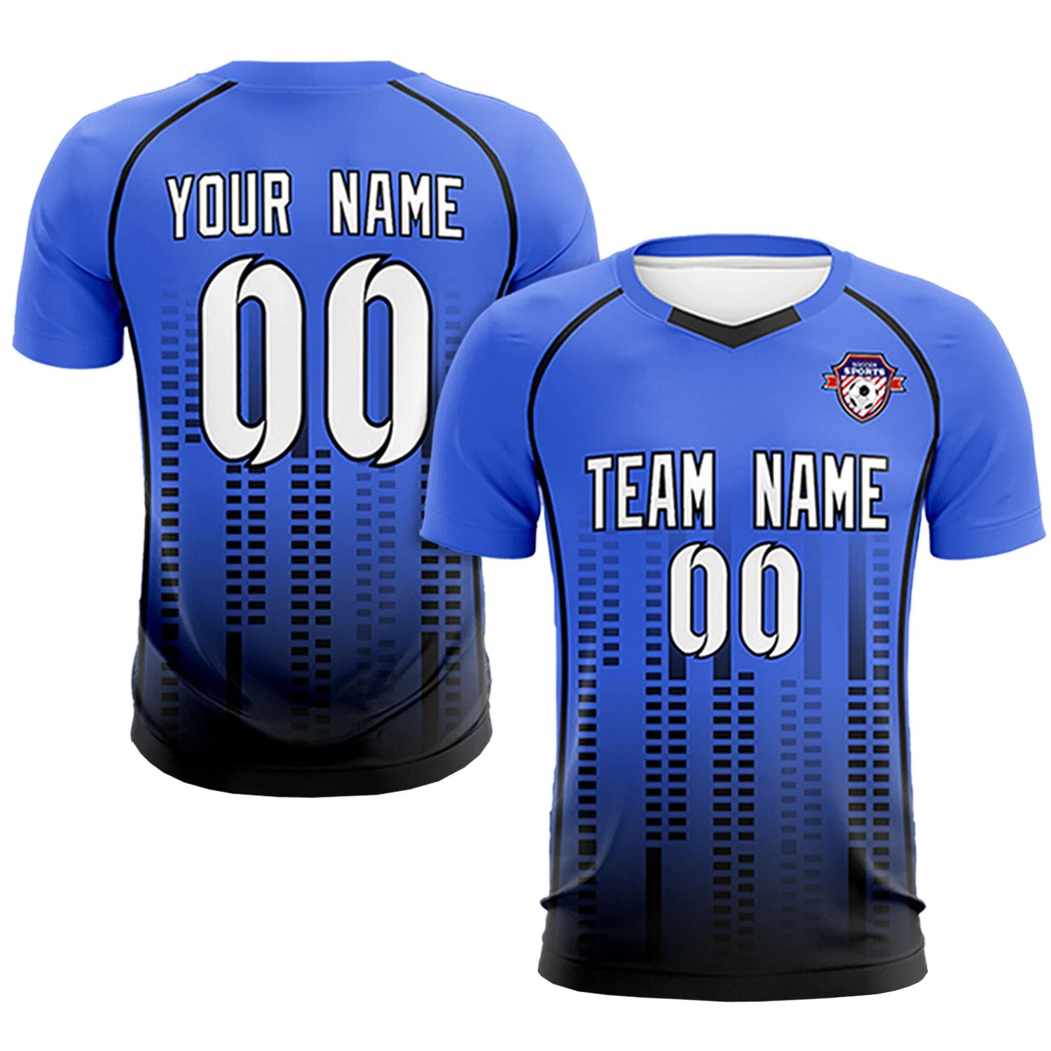 Custom Light Blue-Black Printing Outdoor Tracksuit Soccer Sets Jersey