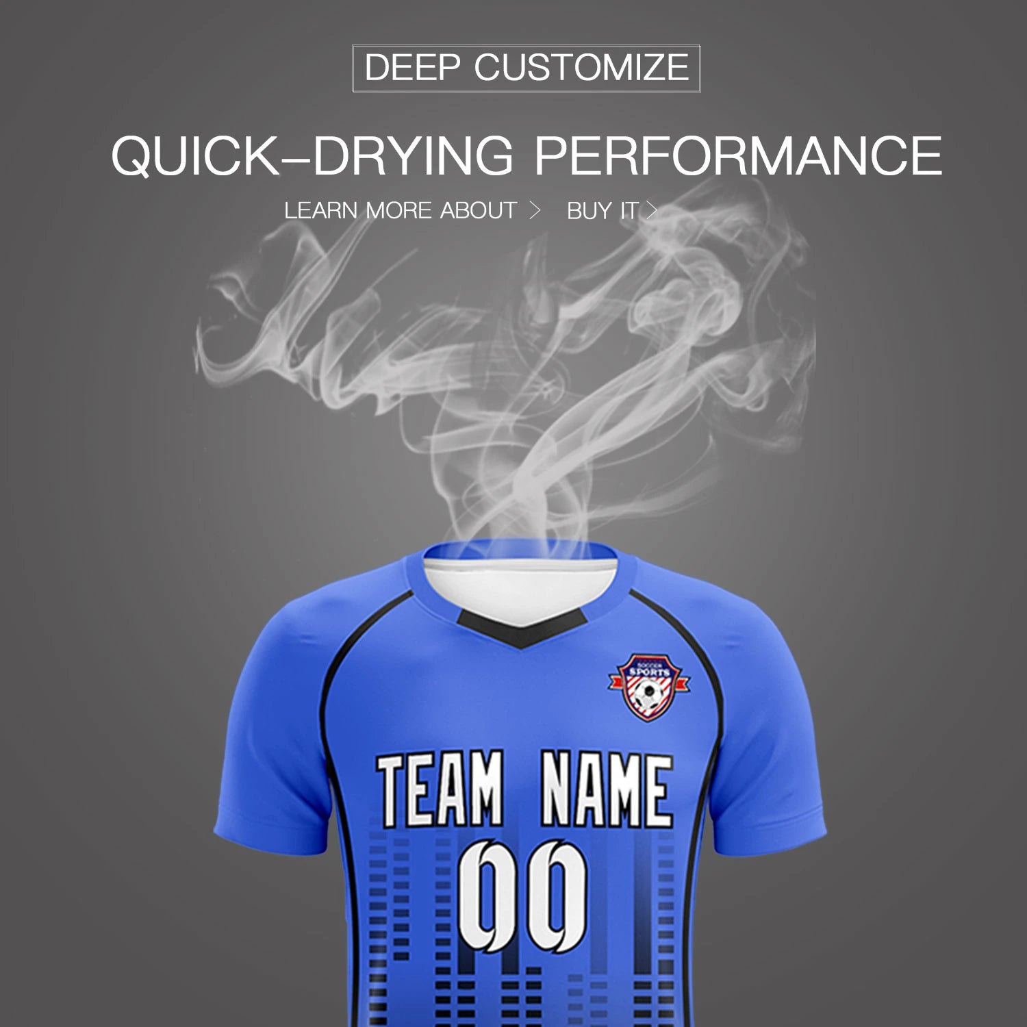 Custom Light Blue-Black Printing Outdoor Tracksuit Soccer Sets Jersey