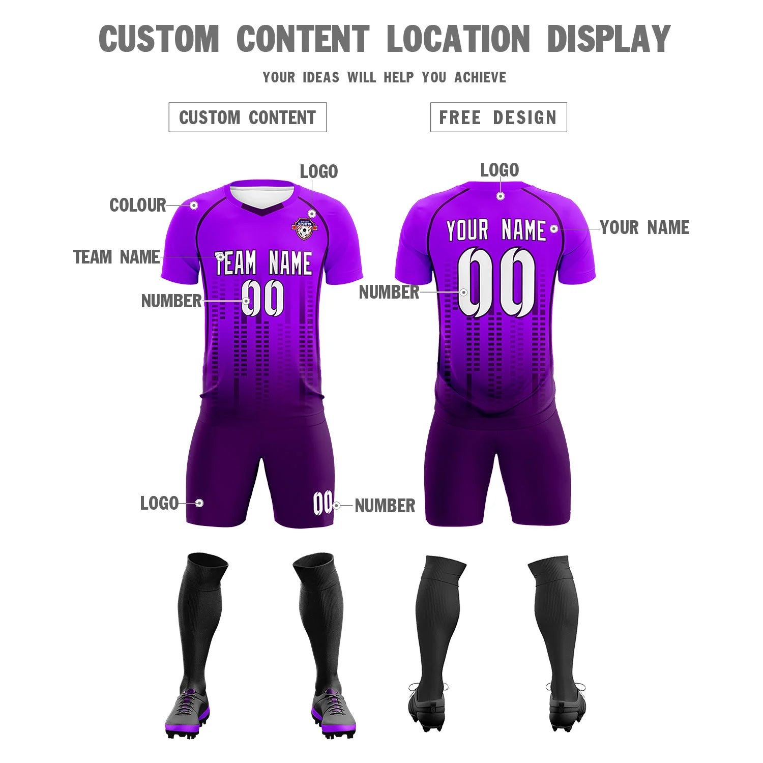Custom Purple-Drak Purple Printing Outdoor Tracksuit Soccer Sets Jersey