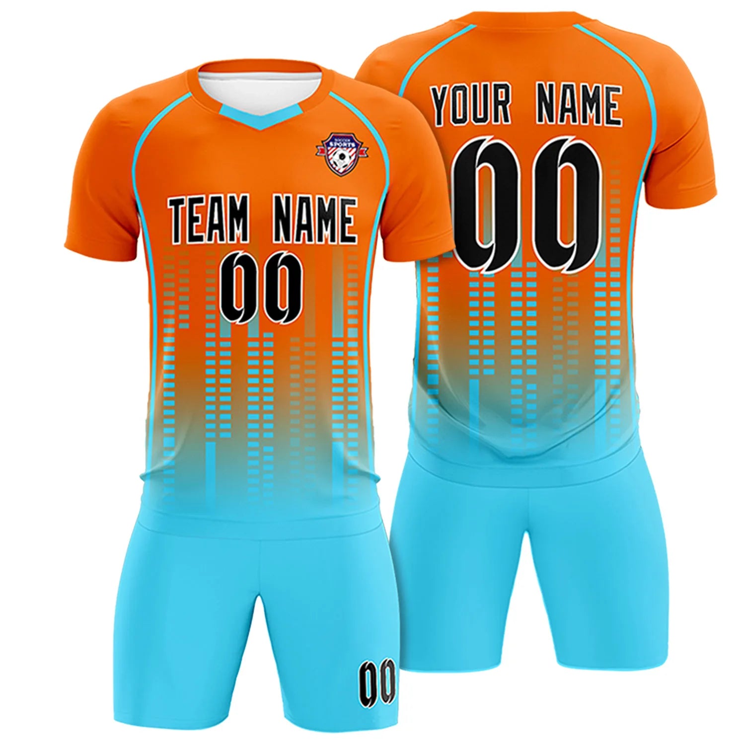 Custom Orange Aqua Printing Outdoor Tracksuit Soccer Sets Jersey