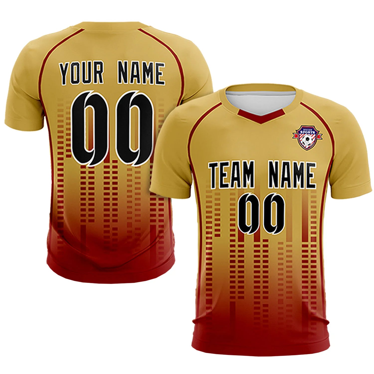 Custom Old Gold-Crimson Printing Outdoor Tracksuit Soccer Sets Jersey