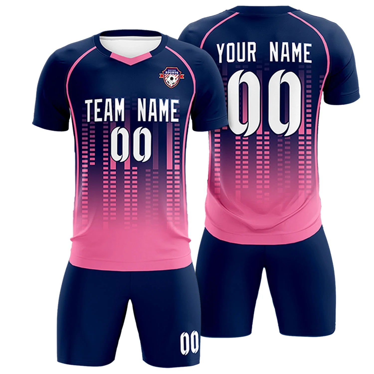 Custom Navy Pink Printing Outdoor Tracksuit Soccer Sets Jersey