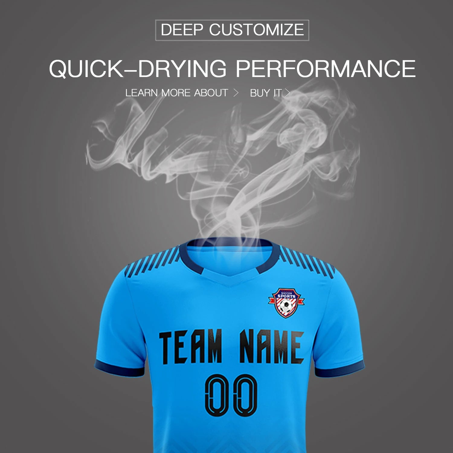 Custom Powder Blue Navy Printing Sportswear Soccer Sets Jersey