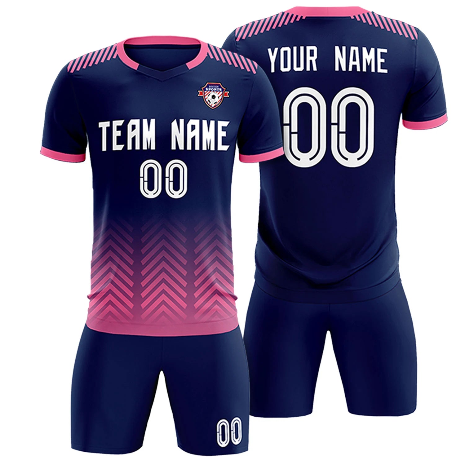 Custom Navy Pink Printing Sportswear Soccer Sets Jersey
