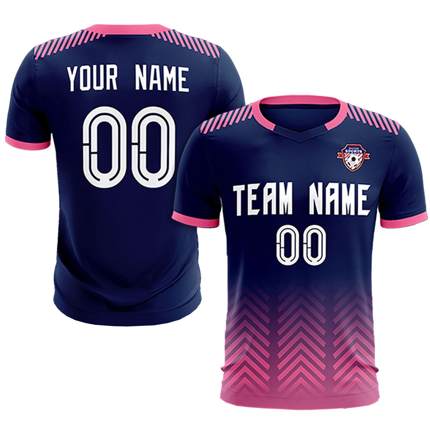 Custom Navy Pink Printing Sportswear Soccer Sets Jersey