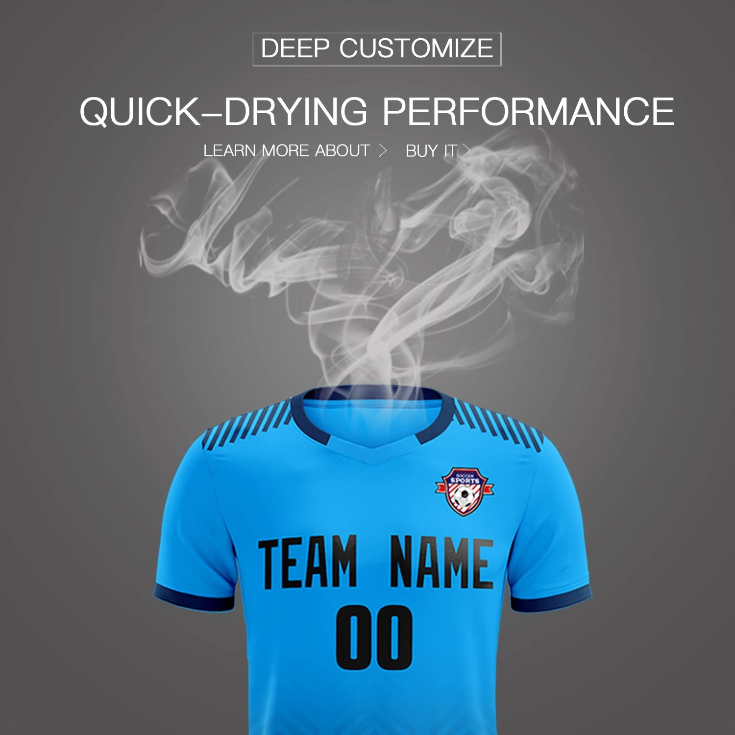 Custom Powder Blue Navy Printing Sportswear Soccer Sets Jersey