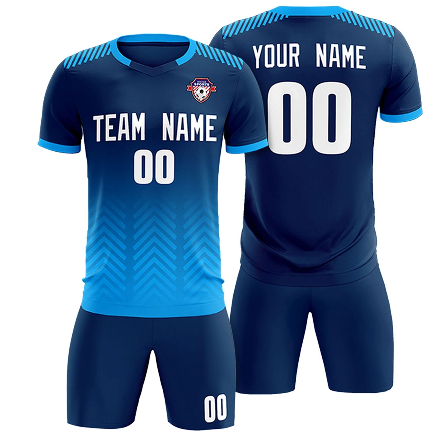 Custom Navy Powder Blue Printing Sportswear Soccer Sets Jersey
