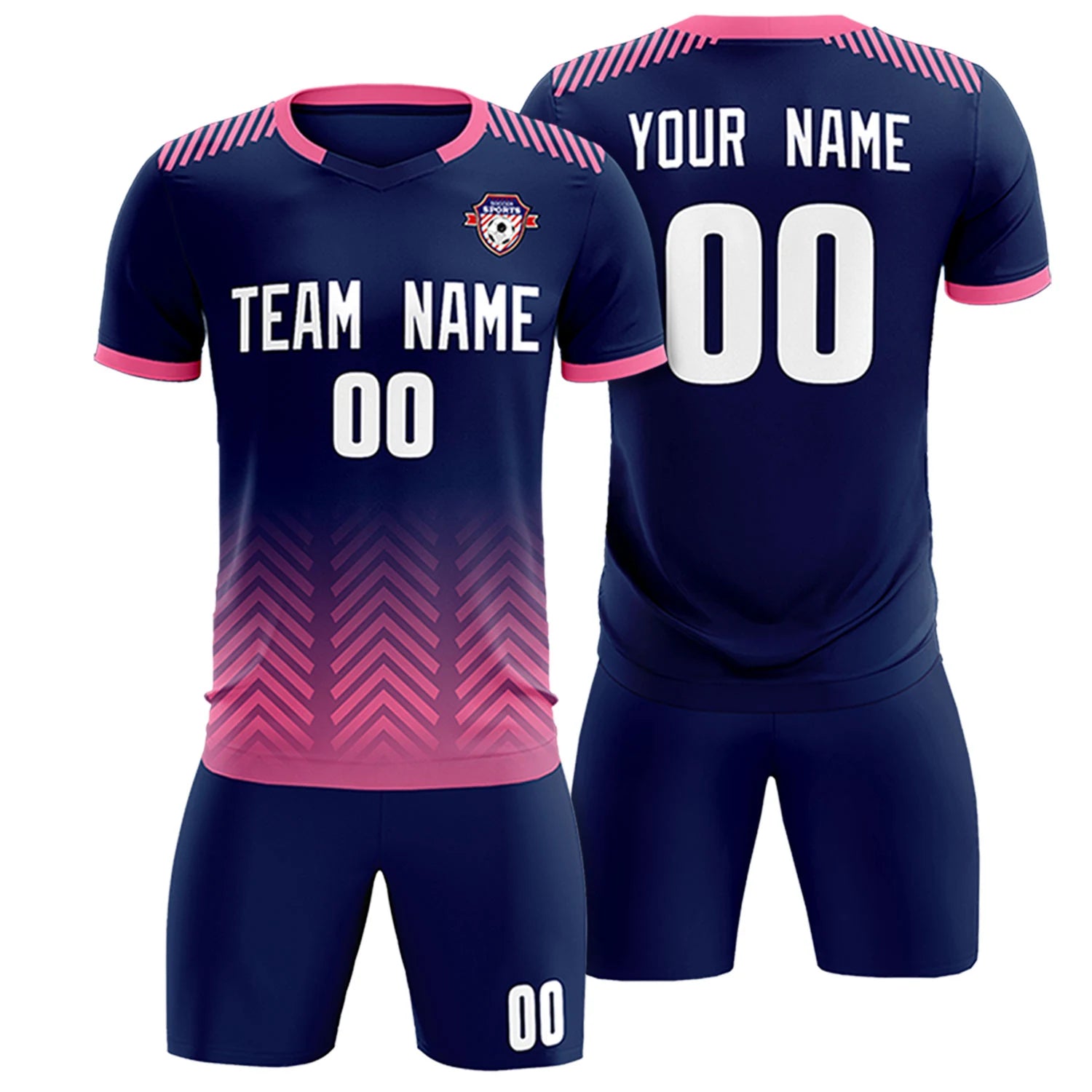 Custom Navy Pink Printing Sportswear Soccer Sets Jersey