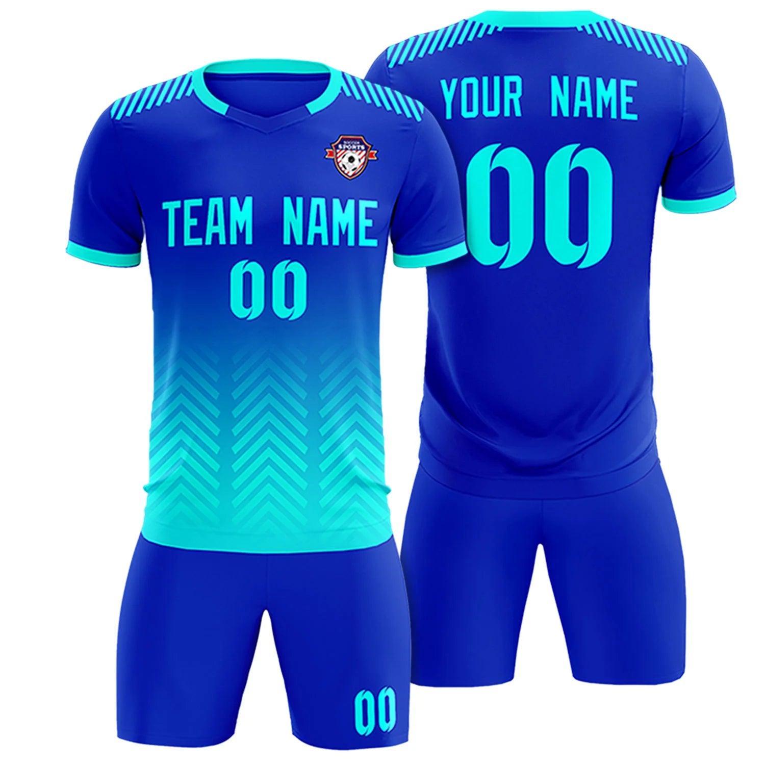 Custom Royal Blue Bright Green Printing Sportswear Soccer Sets Jersey