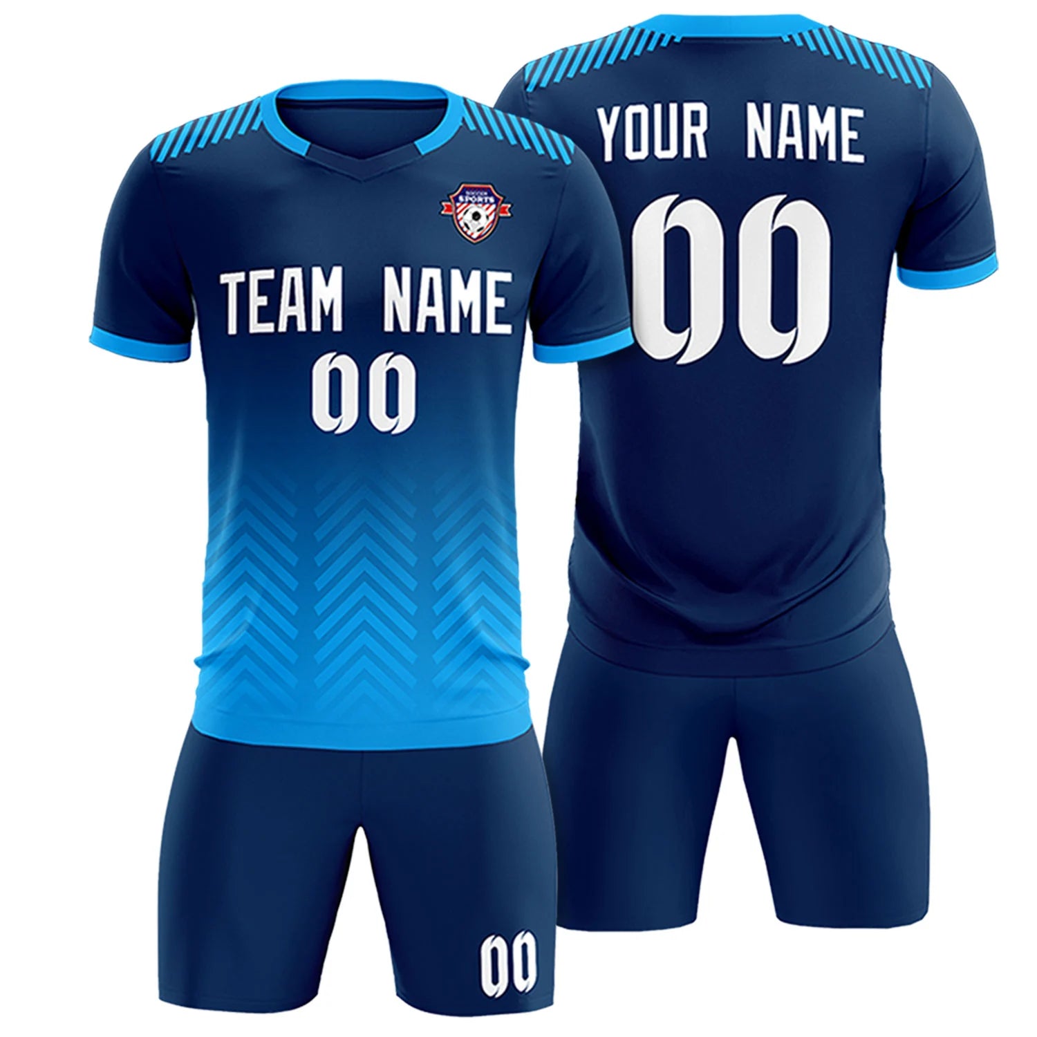 Custom Navy Powder Blue Printing Sportswear Soccer Sets Jersey
