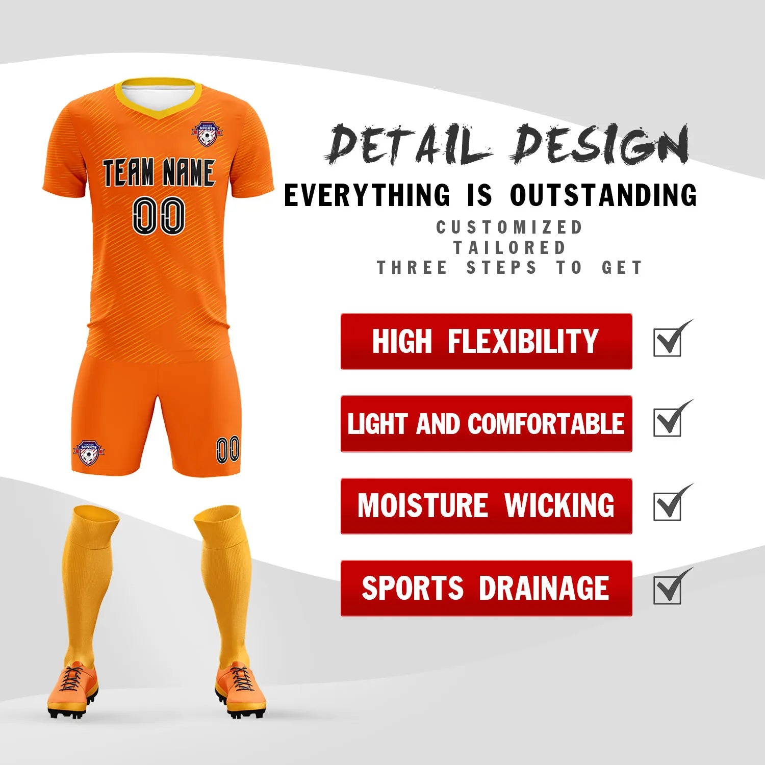 Custom Orange Yellow Training Uniform For Men Soccer Sets Jersey