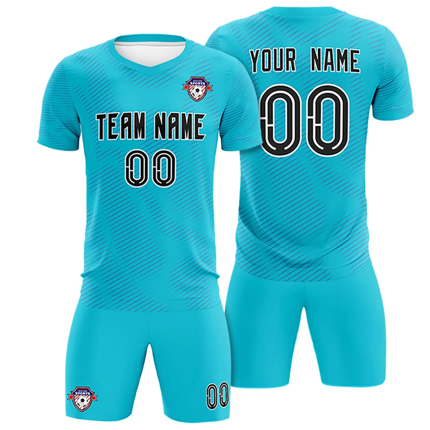 Custom Sky Blue Royal Blue Training Uniform For Men Soccer Sets Jersey