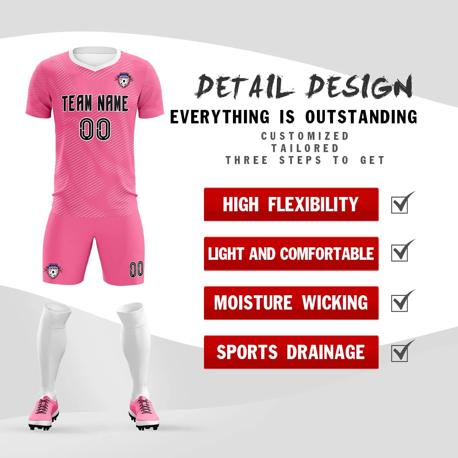 Custom Pink White Training Uniform For Men Soccer Sets Jersey