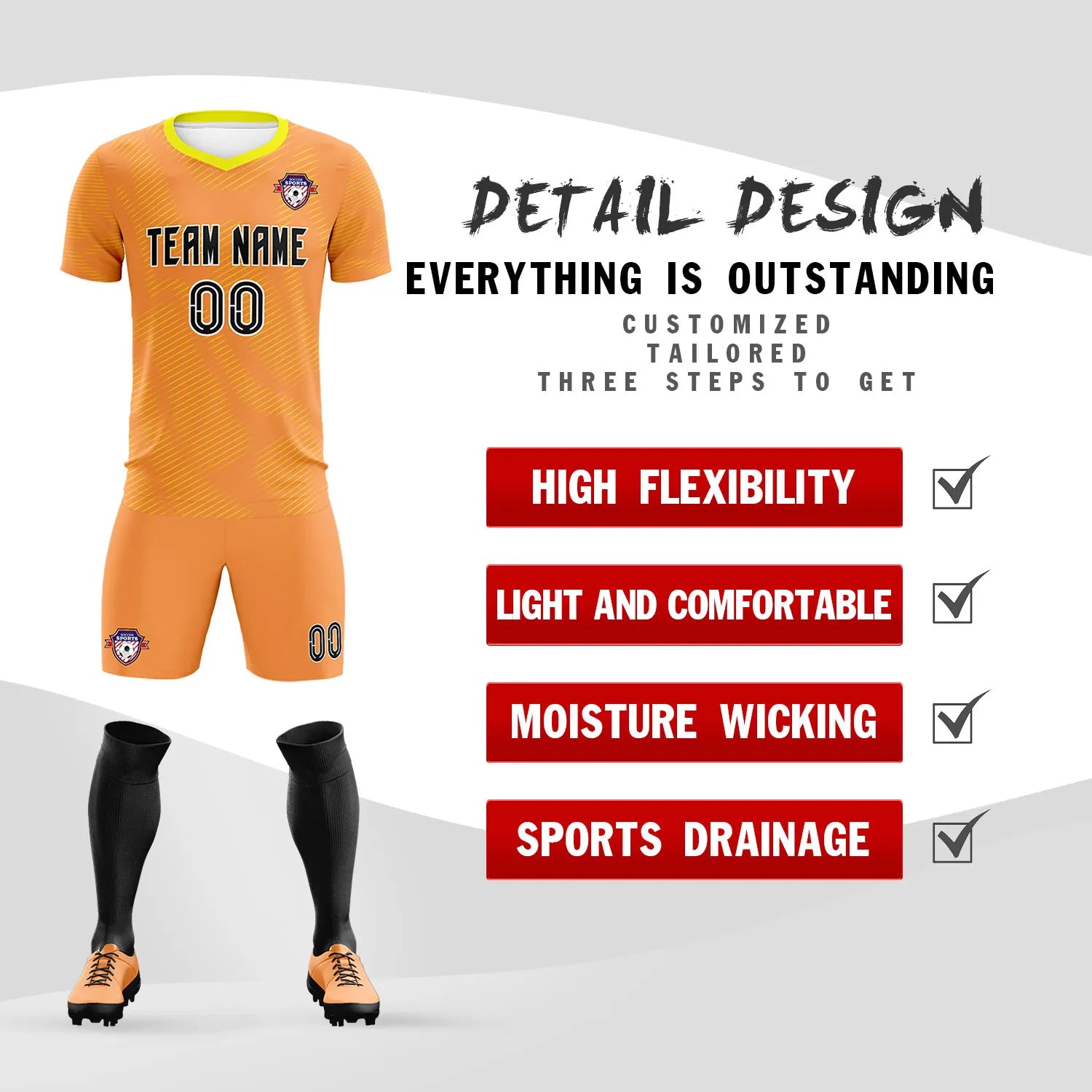 Custom Orange Yellow Training Uniform For Men Soccer Sets Jersey