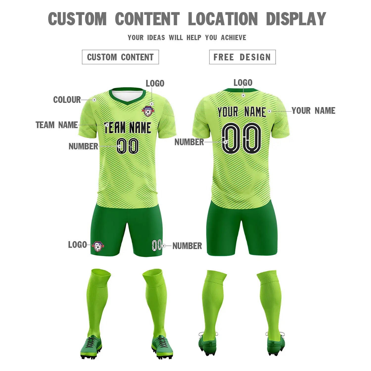 Custom Neon Green Kelly Green Training Uniform For Men Soccer Sets Jersey